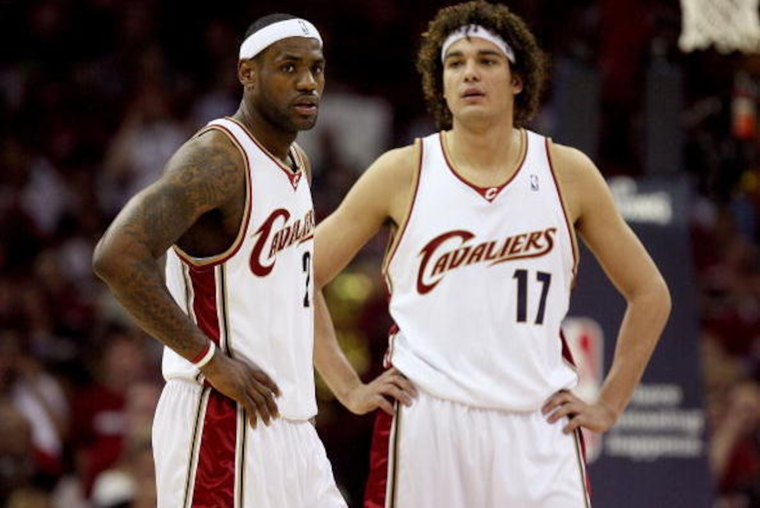 CLEVELAND - MAY 20: LeBron James #23 and Anderson Varejao #17 of the Cleveland Cavaliers look on against the Orlando Magic in Game One of the Eastern Conference Finals during the 2009 Playoffs at Quicken Loans Arena on May 20, 2009 in Cleveland, Ohio. NOT CLEVELAND - MAY 20: LeBron James #23 and Anderson Varejao #17 of the Cleveland Cavaliers look on against the Orlando Magic in Game One of the Eastern Conference Finals during the 2009 Playoffs at Quicken Loans Arena on May 20, 2009 in Cleveland, Ohio. NOT