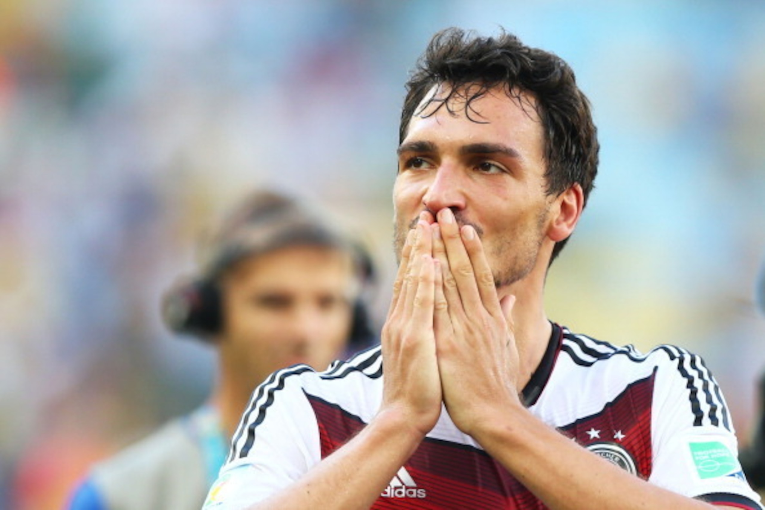 RIO DE JANEIRO, BRAZIL - JULY 04:  Mats Hummels of Germany reacts after defeating France 1-0 in the 2014 FIFA World Cup Brazil Quarter Final match between France and Germany at Maracana on July 4, 2014 in Rio de Janeiro, Brazil.  (Photo by Martin Rose/Get