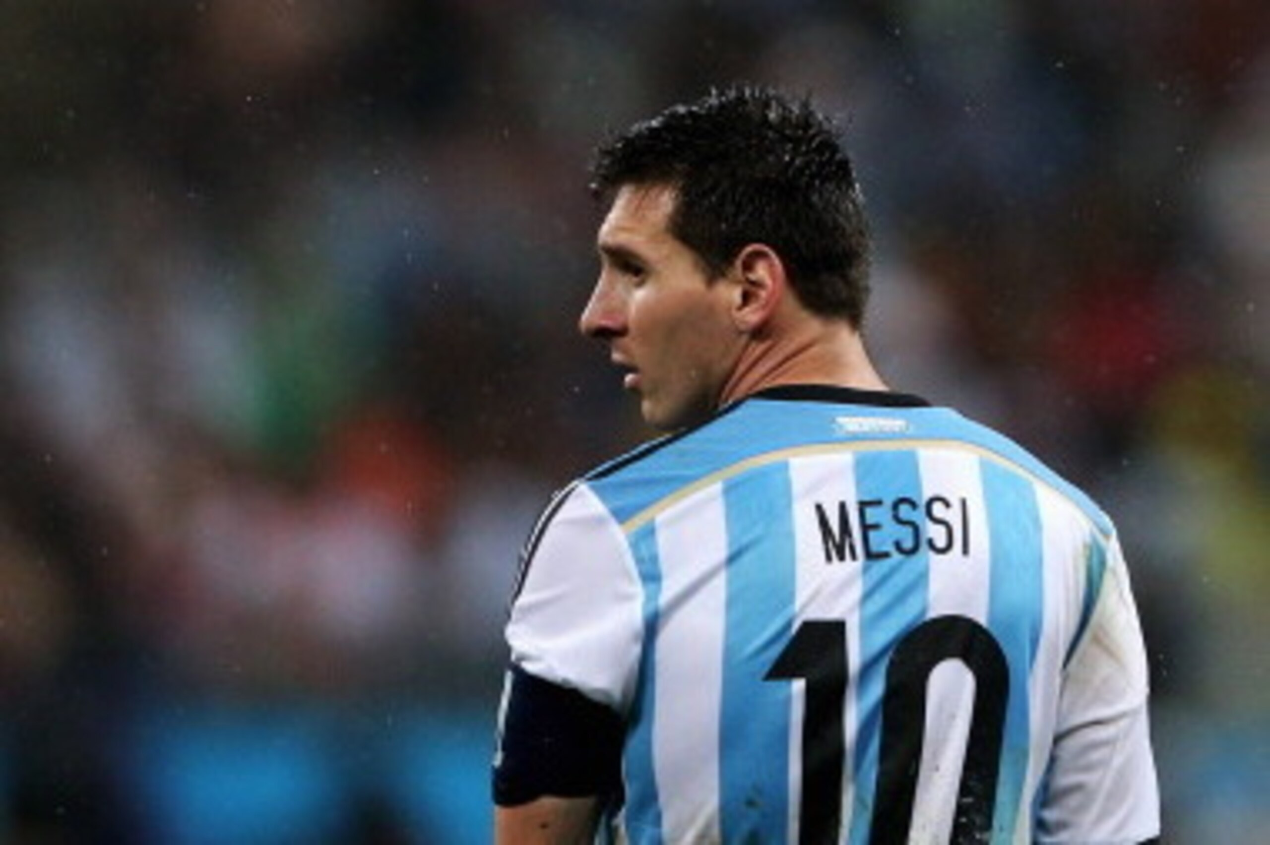 SAO PAULO, BRAZIL - JULY 09:  Lionel Messi of Argentina looks on during the 2014 FIFA World Cup Brazil Semi Final match between the Netherlands and Argentina at Arena de Sao Paulo on July 9, 2014 in Sao Paulo, Brazil.  (Photo by Dean Mouhtaropoulos/Getty 