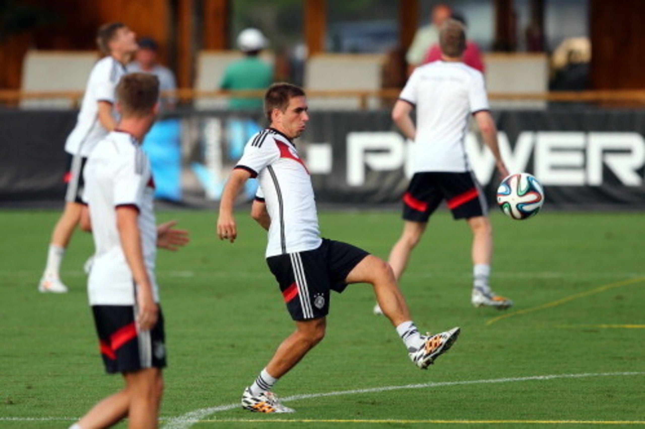 SANTO ANDRE, BRAZIL - JULY 10: Philipp Lahm of Germany controls the ball during the German national team training session at Campo Bahia on July 10, 2014 in Santo Andre, Brazil.  (Photo by Martin Rose/Getty Images)