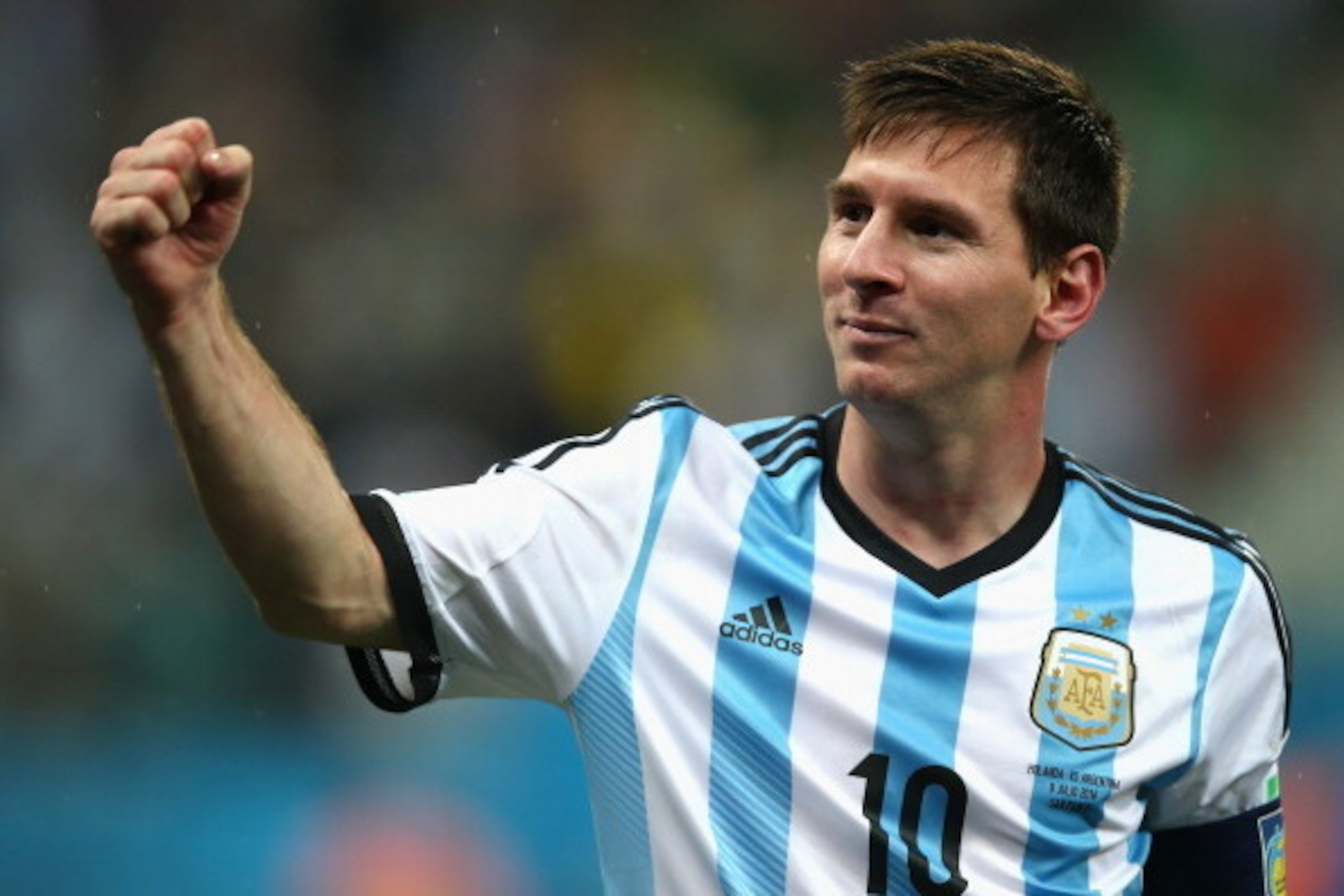SAO PAULO, BRAZIL - JULY 09:  Lionel Messi of Argentina celebrates defeating the Netherlands in a shootout during the 2014 FIFA World Cup Brazil Semi Final match between the Netherlands and Argentina at Arena de Sao Paulo on July 9, 2014 in Sao Paulo, Bra