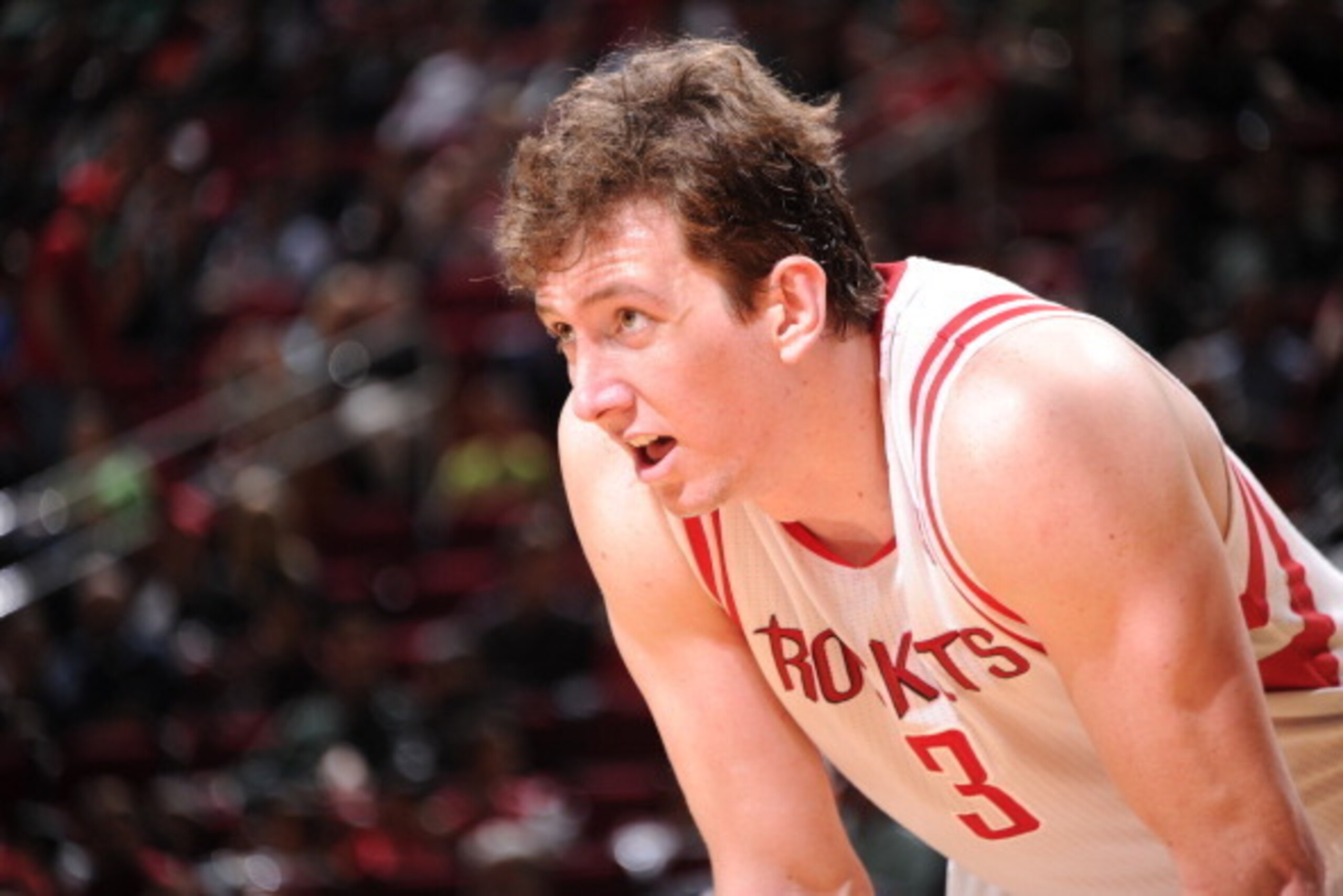 HOUSTON, TX - MARCH 17: Omer Asik #3 of the Houston Rockets reacts to a play against the Utah Jazz on March 17, 2014 at the Toyota Center in Houston, Texas. NOTE TO USER: User expressly acknowledges and agrees that, by downloading and or using this photo HOUSTON, TX - MARCH 17: Omer Asik #3 of the Houston Rockets reacts to a play against the Utah Jazz on March 17, 2014 at the Toyota Center in Houston, Texas. NOTE TO USER: User expressly acknowledges and agrees that, by downloading and or using this photo