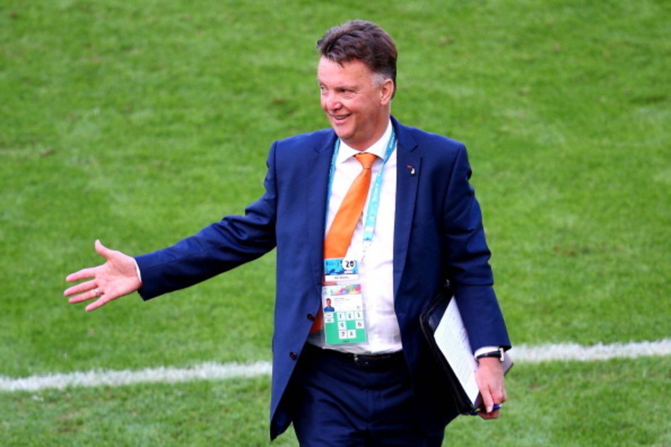 PORTO ALEGRE, BRAZIL - JUNE 18:  Head coach Louis van Gaal of the Netherlands reacts during the 2014 FIFA World Cup Brazil Group B match between Australia and Netherlands at Estadio Beira-Rio on June 18, 2014 in Porto Alegre, Brazil.  (Photo by Paul Gilha