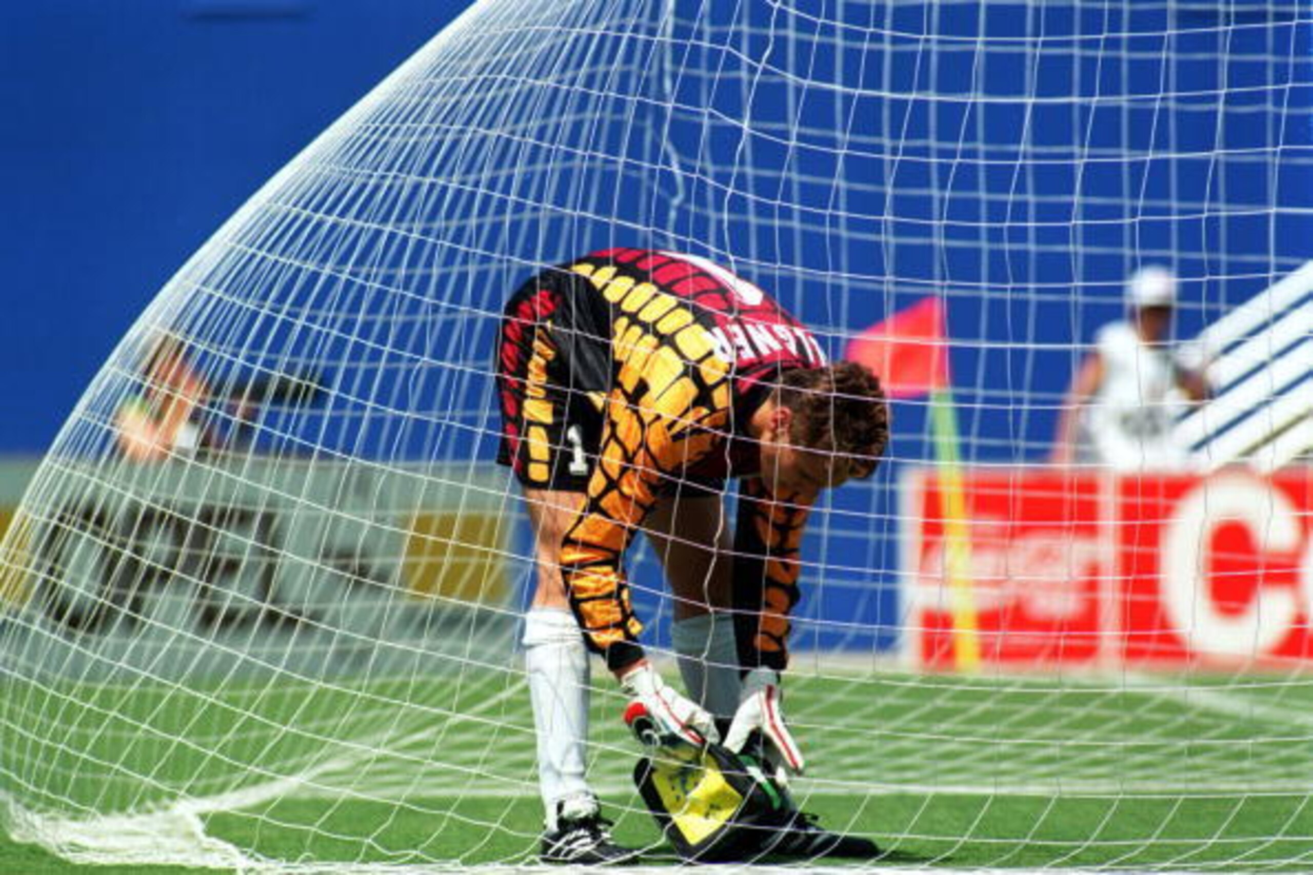 27 Jun 1994: GOAL KEEPER BODO ILLGNER OF GERMANY DURING A BREAK IN ACTION DURING GERMANY'S 3-2 VICTORY OVER SOUTH KOREA IN A 1994 WORLD CUP GAME AT THE COTTON BOWL IN DALLAS, TEXAS.