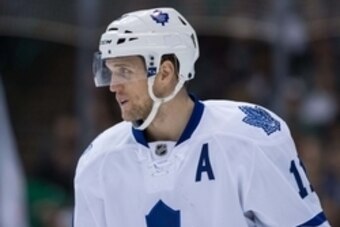 Jan 23, 2014; Dallas, TX, USA; Toronto Maple Leafs center Jay McClement (11) waits for play to begin against the Dallas Stars during the game at the American Airlines Center. The Stars defeated the Maple Leafs 7-1. Mandatory Credit: Jerome Miron-USA TODAY