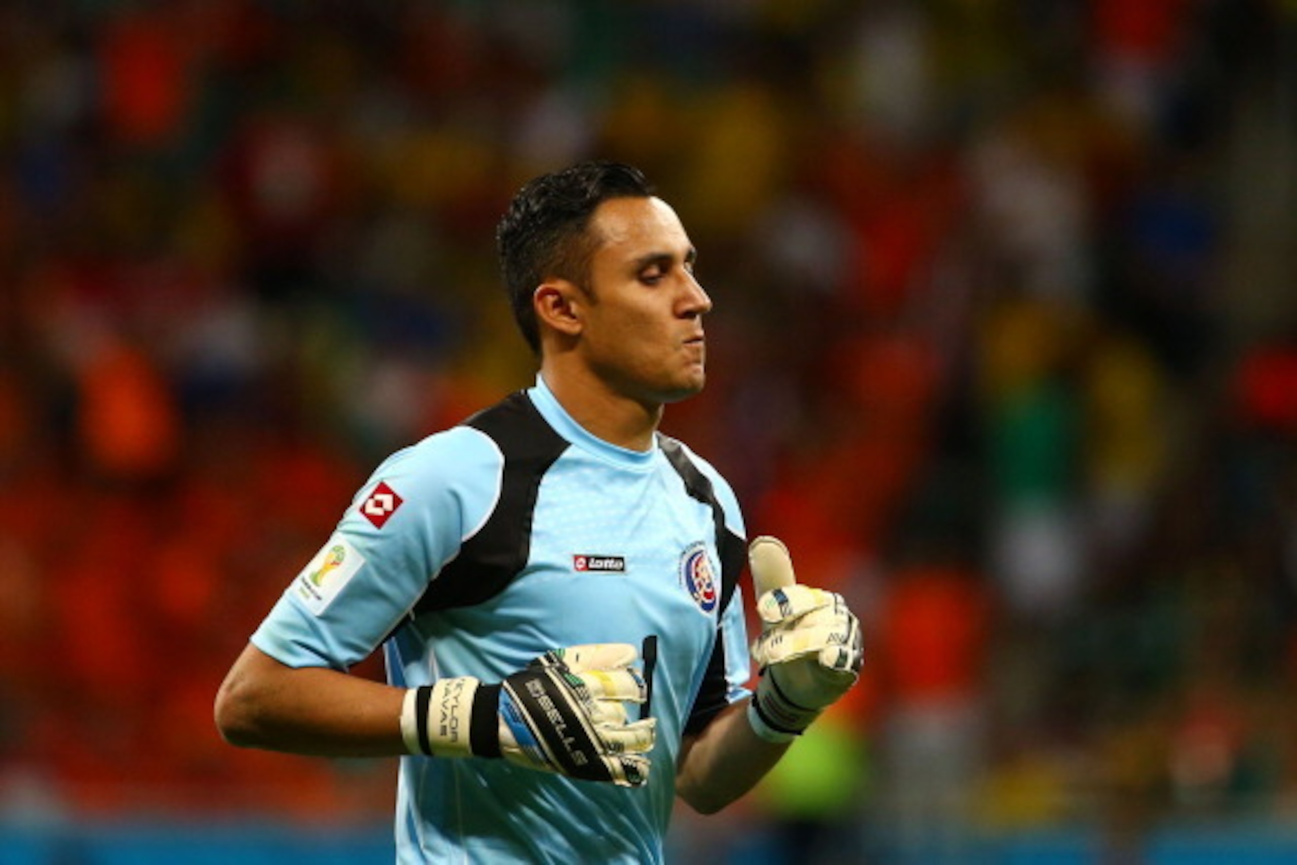 SALVADOR, BRAZIL - JULY 05: Keylor Navas of Costa Rica looks on during the 2014 FIFA World Cup Brazil Quarter Final match between the Netherlands and Costa Rica at Arena Fonte Nova on July 5, 2014 in Salvador, Brazil.  (Photo by Robert Cianflone/Getty Ima