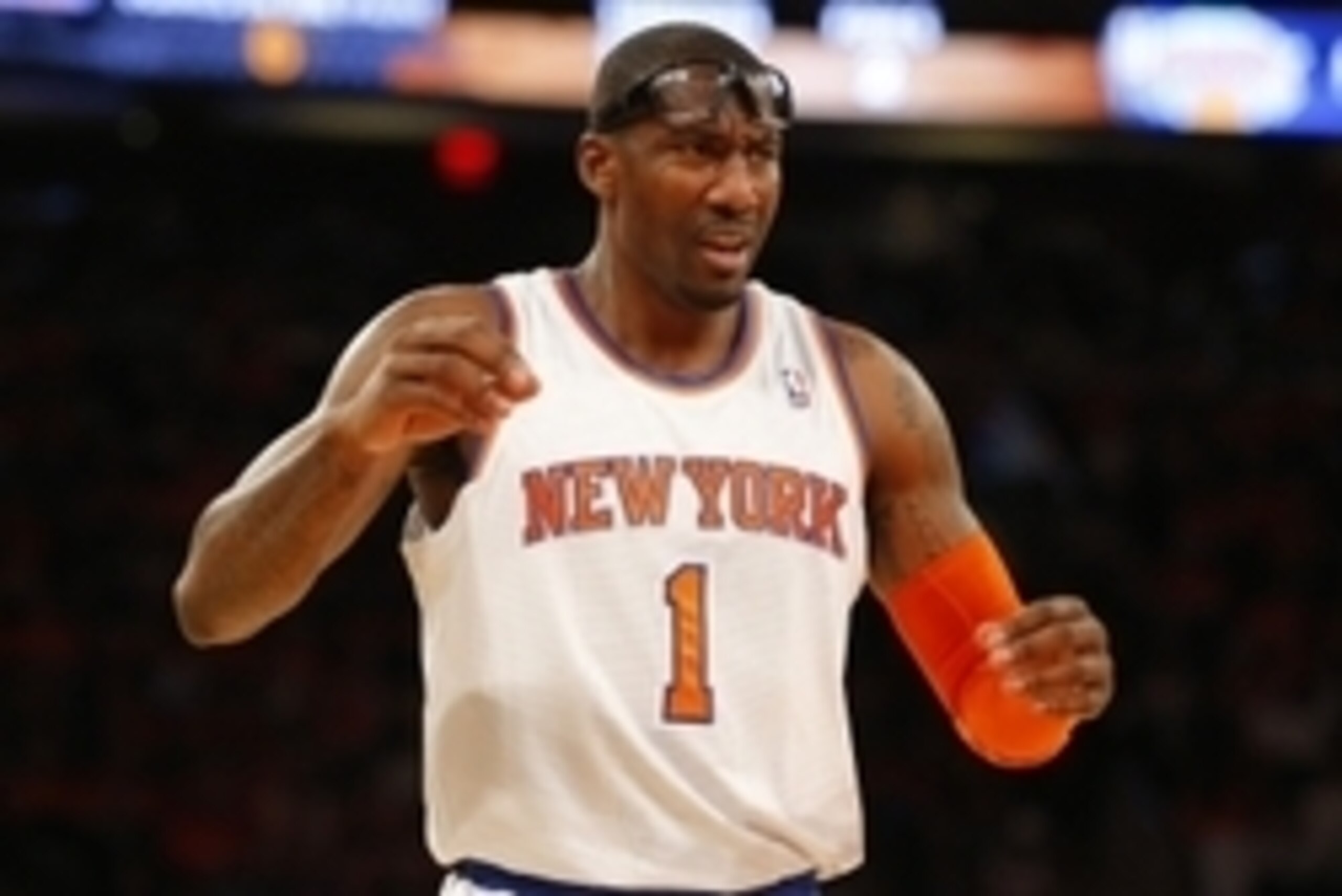 Apr 16, 2014; New York, NY, USA;  New York Knicks forward Amar'e Stoudemire (1) during the first half against the Toronto Raptors at Madison Square Garden. Mandatory Credit: Jim O'Connor-USA TODAY Sports