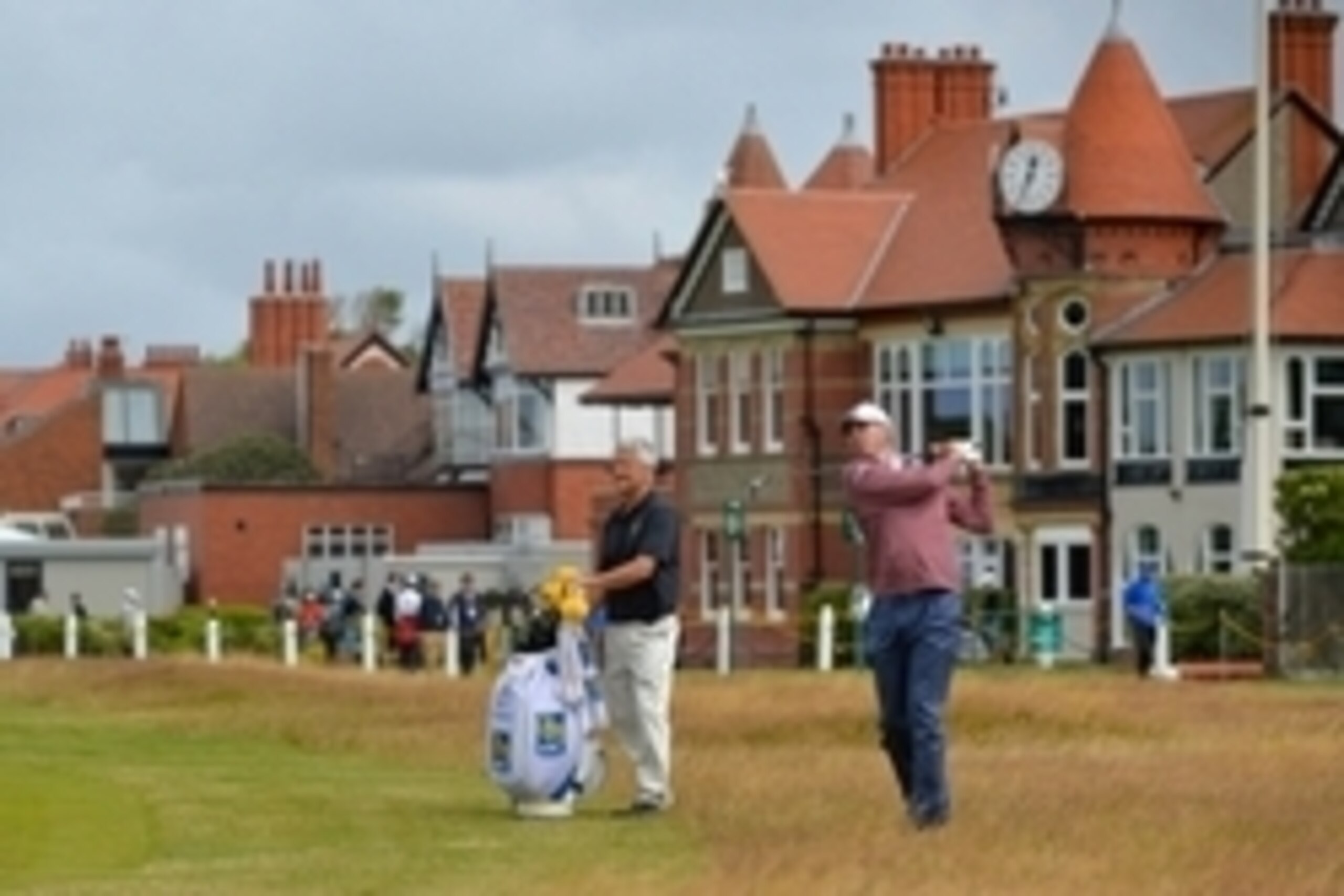 Jul 14, 2014; Wirral, GBR;  Matt Kucher plays his second on the 3rd during a practice round at the 143rd Open Championship at The Royal Liverpool Golf Club. Mandatory Credit: Steve Flynn-USA TODAY Sports