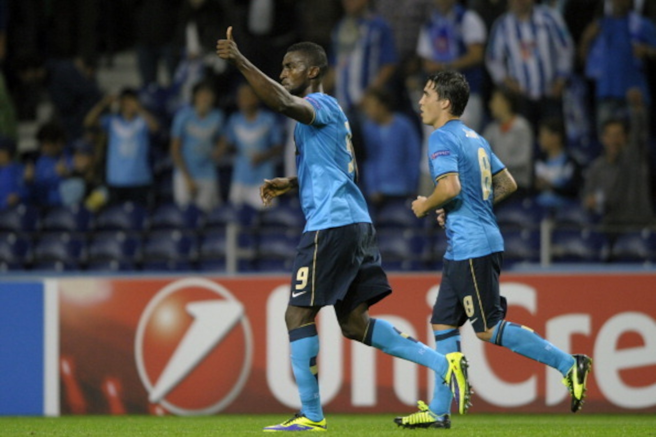 PORTO, PORTUGAL - OCTOBER 1:  Jackson Martinez of FC Porto celebrates scoring his goal during the UEFA Champions League group stage match between FC Porto and Club Atletico de Madrid held on October 1, 2013 at the Estadio do Dragao, in Porto, Portugal. (P