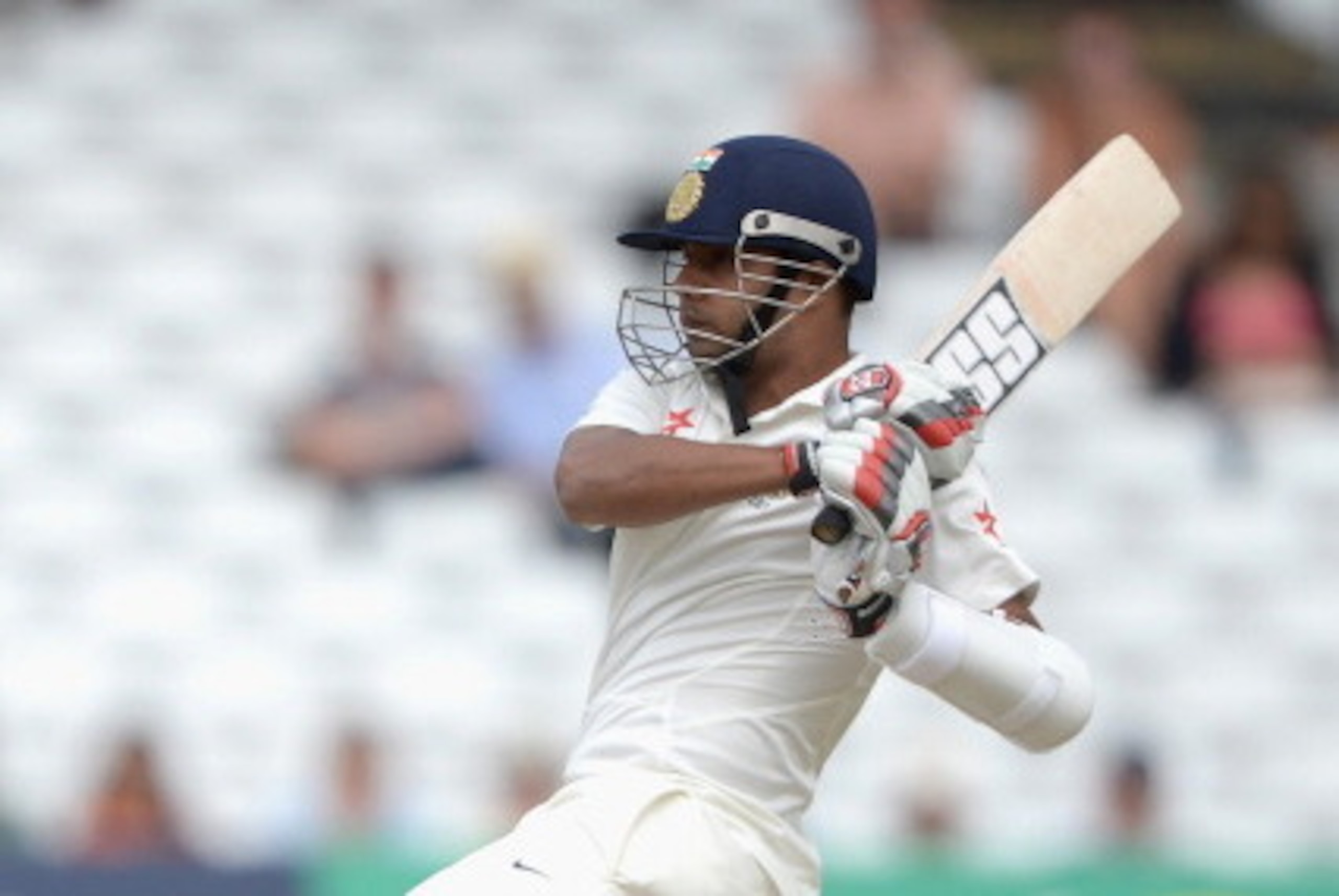 NOTTINGHAM, ENGLAND - JULY 13:  Stuart Binny of India bats during day five of 1st Investec Test match between England and India at Trent Bridge on July 13, 2014 in Nottingham, England.  (Photo by Gareth Copley/Getty Images)