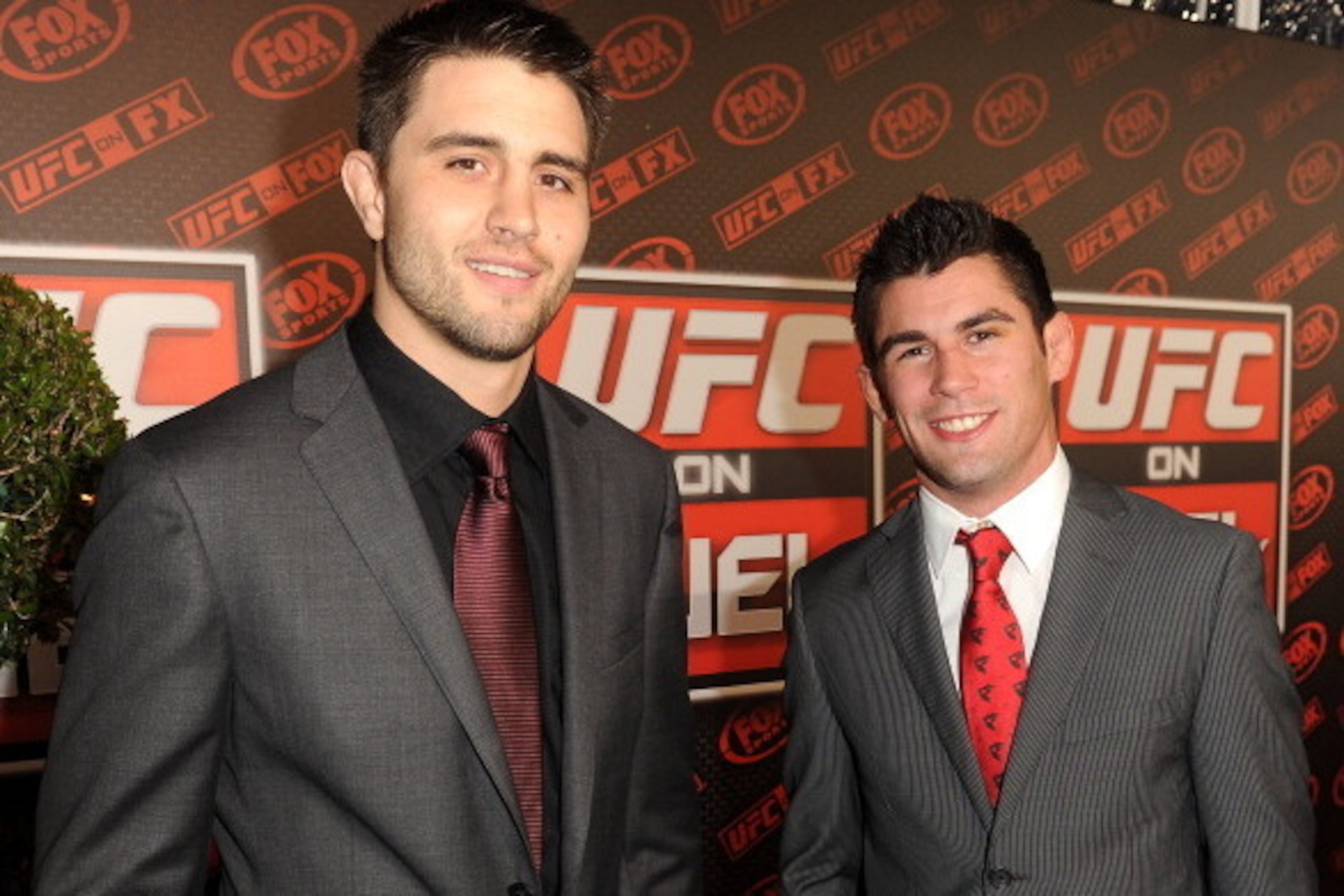 ANAHEIM, CA - NOVEMBER 12:  Mixed martial arts fighters Carlos Condit (L) and Dominick Cruz attend UFC on Fox:  Live Heavyweight Championship at the Honda Center on November 12, 2011 in Anaheim, California.  (Photo by Jason Merritt/Getty Images)
