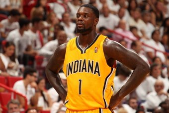 MIAMI, FL - MAY 30: Lance Stephenson #1 of the Indiana Pacers looks on in Game Six of the Eastern Conference Finals against the Miami Heat  during the 2014 NBA Playoffs on May 30, 2014 in Miami, Fl. NOTE TO USER: User expressly acknowledges and agrees tha