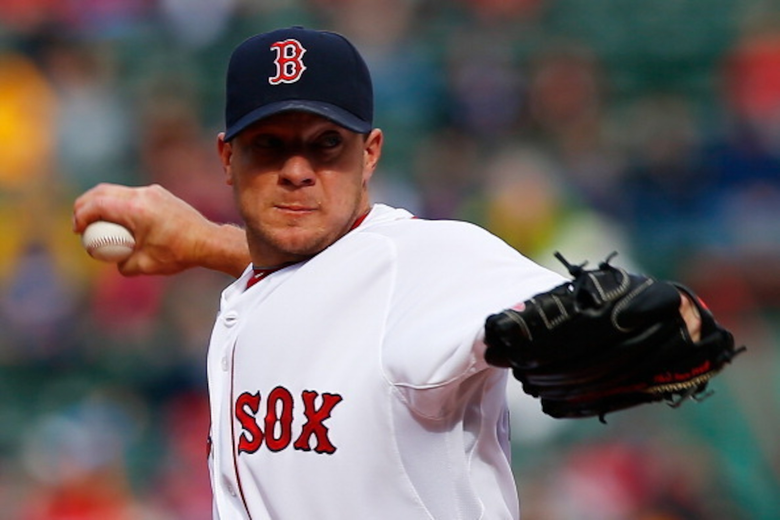 BOSTON, MA - APRIL 09:  Jake Peavy #44 of the Boston Red Sox pitches against the Texas Rangers at Fenway Park on April 9, 2014 in Boston, Massachusetts.  (Photo by Jared Wickerham/Getty Images)