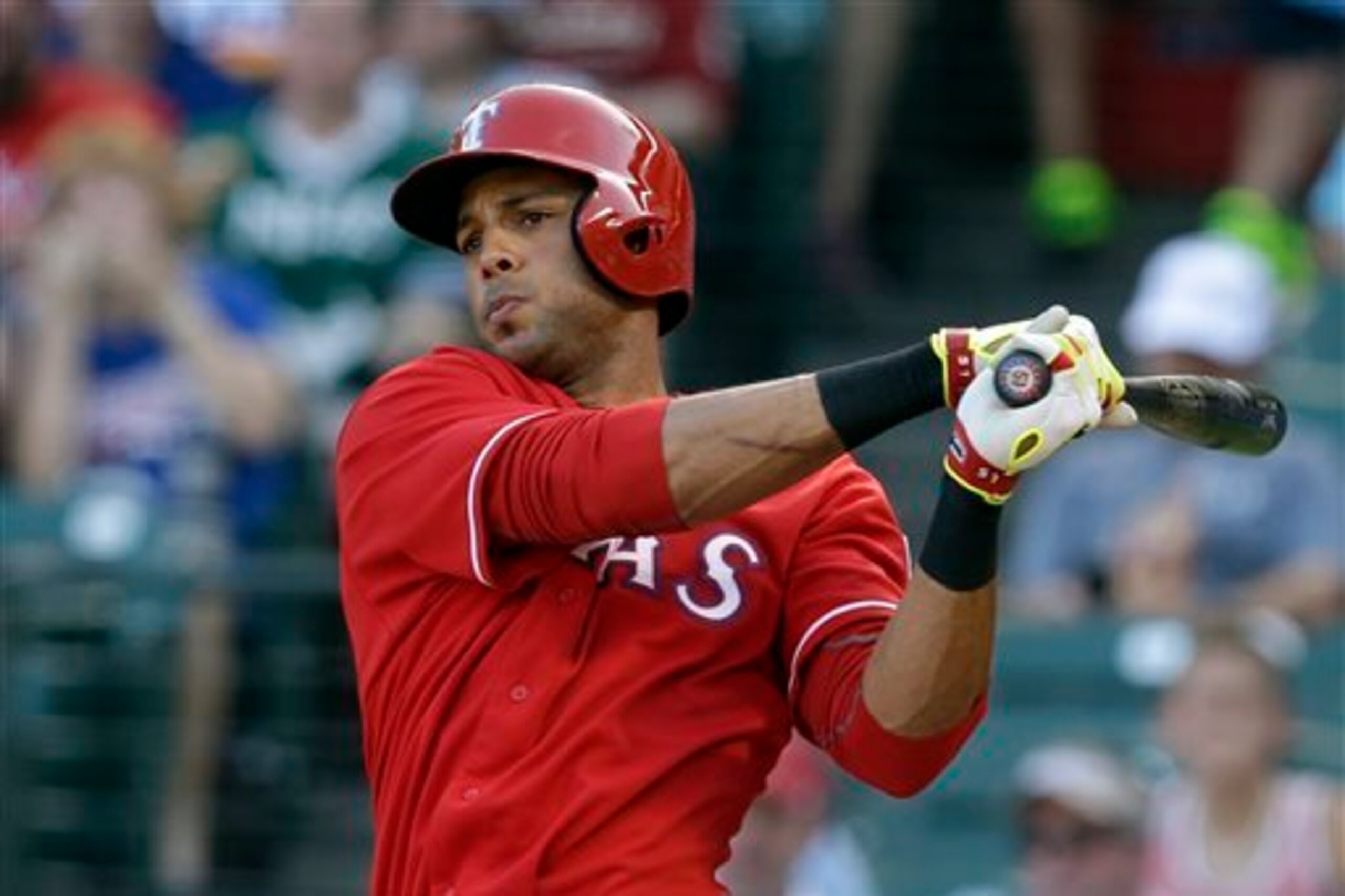 Texas Rangers outfielder Alex Rios is a possible target for a midseason Red Sox trade.