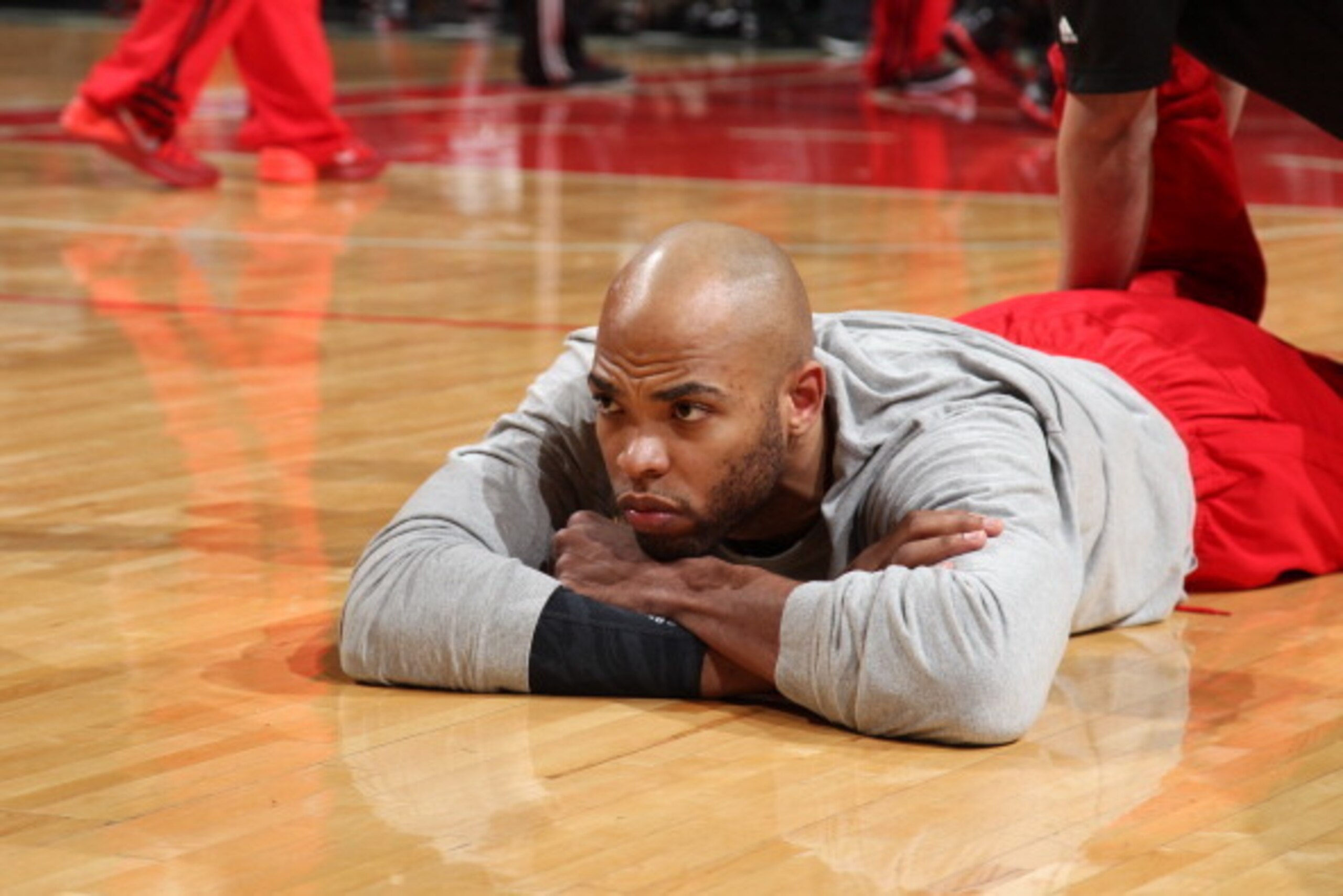 CHICAGO, IL - APRIL 22: Taj Gibson #22 of the Chicago Bulls stretches prior to the start of Game 2 of the Eastern Conference Quarterfinals against the Washington Wizards on April 22, 2014 at the United Center in Chicago, Illinois. NOTE TO USER: User expre