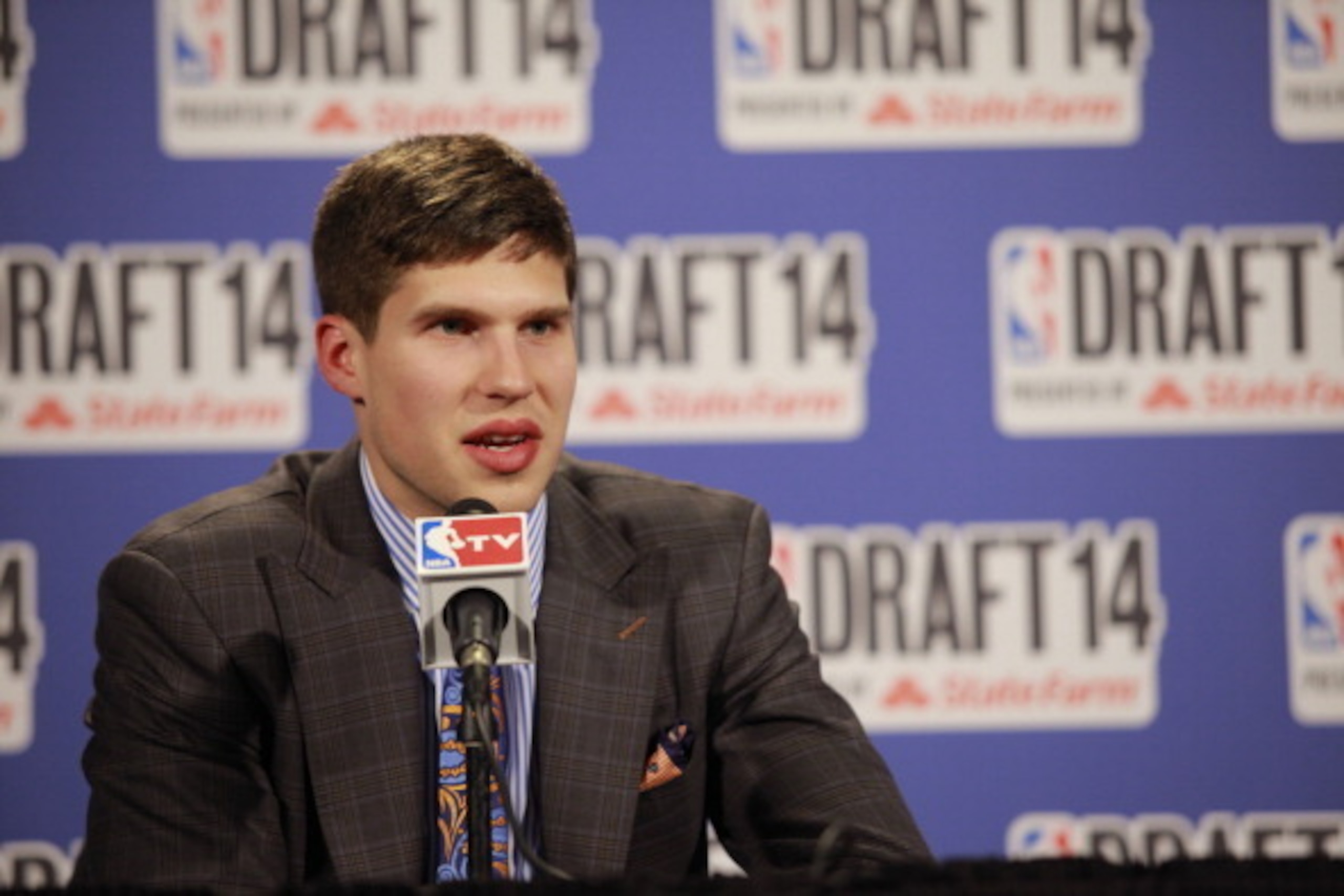 NEW YORK - JUNE 26: Doug McDermott addresses the media after being selected 11th overall by the Denver Nuggets later traded to the Chicago Bulls during the 2014 NBA Draft on June 26, 2014 at the Barclays Center in Brooklyn, New York. NOTE TO USER: User ex