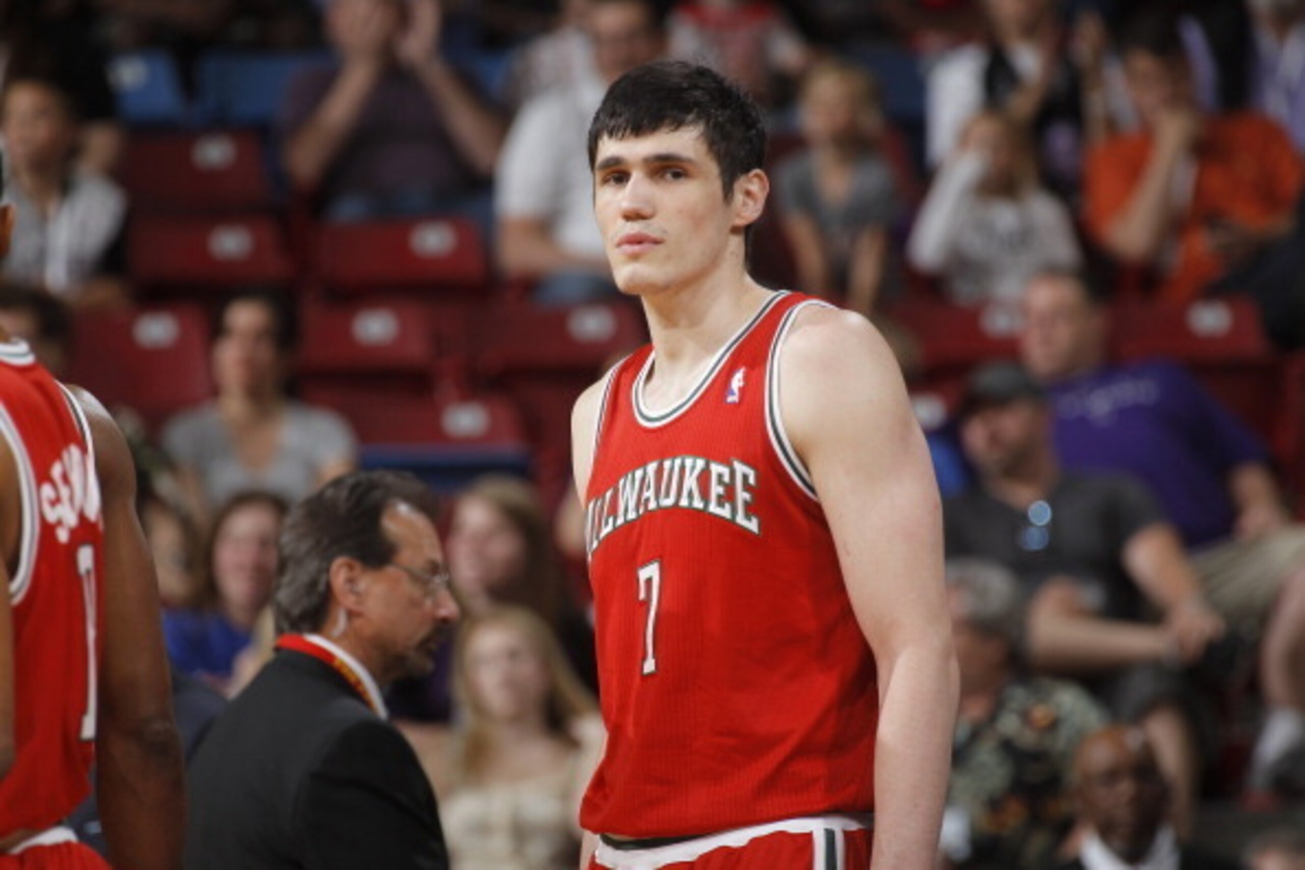 SACRAMENTO, CA - MARCH 23: Ersan Ilyasova #7 of the Milwaukee Bucks in a game against the Sacramento Kings on March 23, 2014 at Sleep Train Arena in Sacramento, California. NOTE TO USER: User expressly acknowledges and agrees that, by downloading and or u