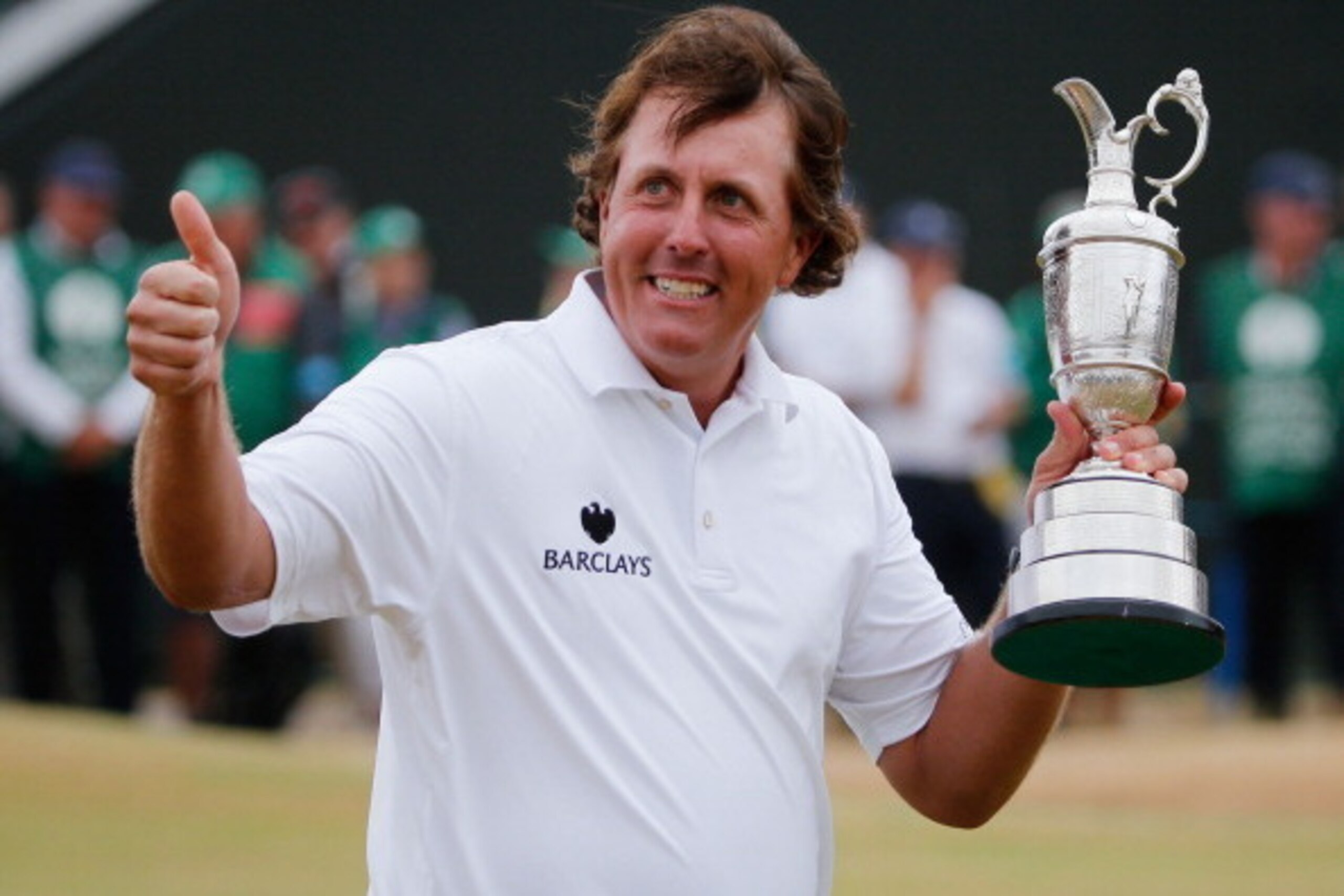 GULLANE, SCOTLAND - JULY 21:  Phil Mickelson of the United States holds the Claret Jug after winning the 142nd Open Championship at Muirfield on July 21, 2013 in Gullane, Scotland.  (Photo by Rob Carr/Getty Images)