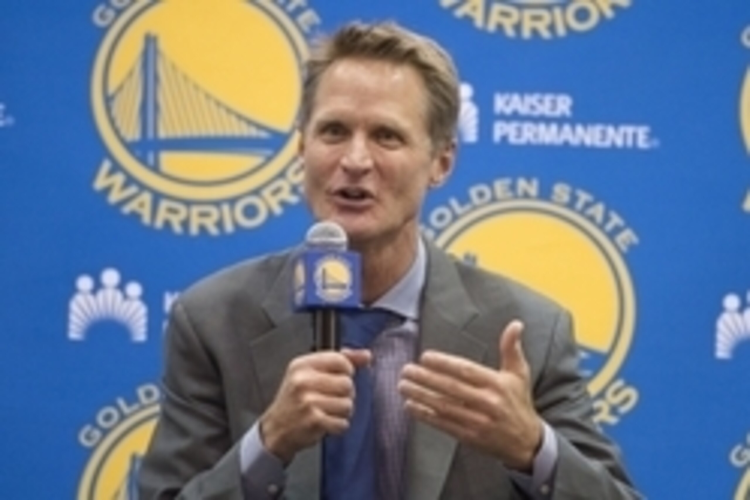 May 20, 2014; Oakland, CA, USA; Steve Kerr addresses the media in a press conference after being introduced as the new head coach for the Golden State Warriors at the Warriors Practice Facility. Mandatory Credit: Kyle Terada-USA TODAY Sports