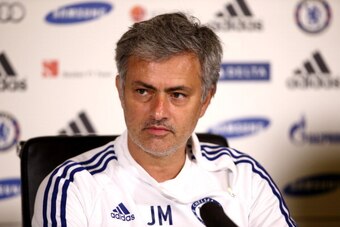 COBHAM, ENGLAND - MAY 02:  Chelsea Manager Jose Mourinho talks to the press at the Chelsea Training Ground on May 2, 2014 in Cobham, England.  (Photo by Jordan Mansfield/Getty Images)