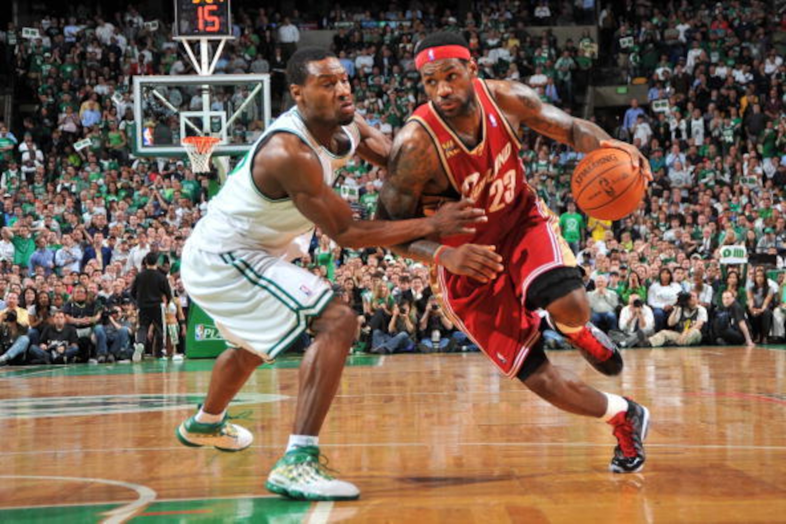 BOSTON - MAY 13: LeBron James #23 of the Cleveland Cavaliers drives to the basket against Tony Allen #42 of the Boston Celtics in Game Six of the Eastern Conference Semifinals during the 2010 NBA Playoffs at TD Garden on May 13, 2010 in Boston, Massachuse BOSTON - MAY 13: LeBron James #23 of the Cleveland Cavaliers drives to the basket against Tony Allen #42 of the Boston Celtics in Game Six of the Eastern Conference Semifinals during the 2010 NBA Playoffs at TD Garden on May 13, 2010 in Boston, Massachuse