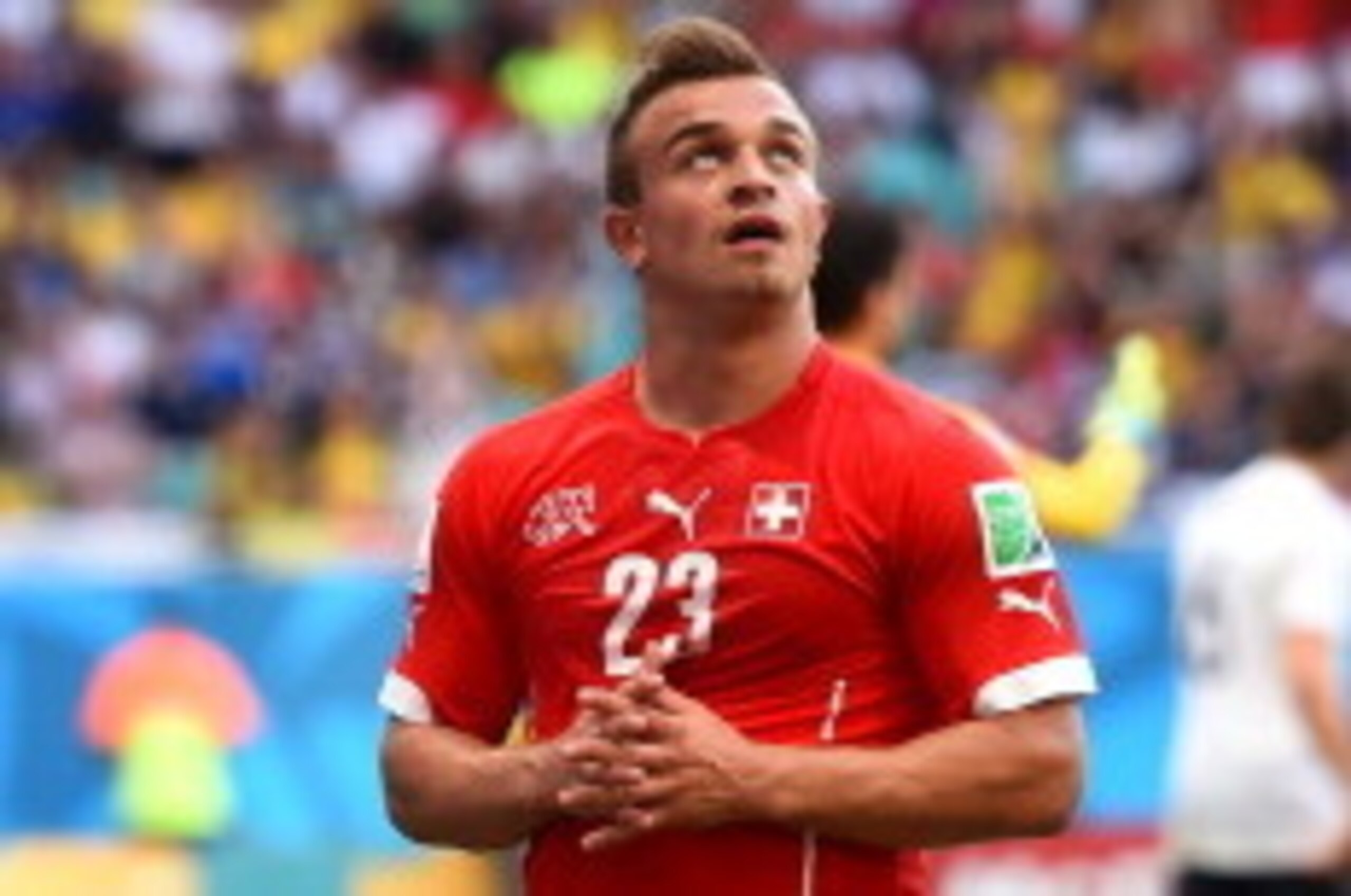 SALVADOR, BRAZIL - JUNE 20: Xherdan Shaqiri of Switzerland reacts during the 2014 FIFA World Cup Brazil Group E match between Switzerland and France at Arena Fonte Nova on June 20, 2014 in Salvador, Brazil.  (Photo by Christopher Lee/Getty Images)