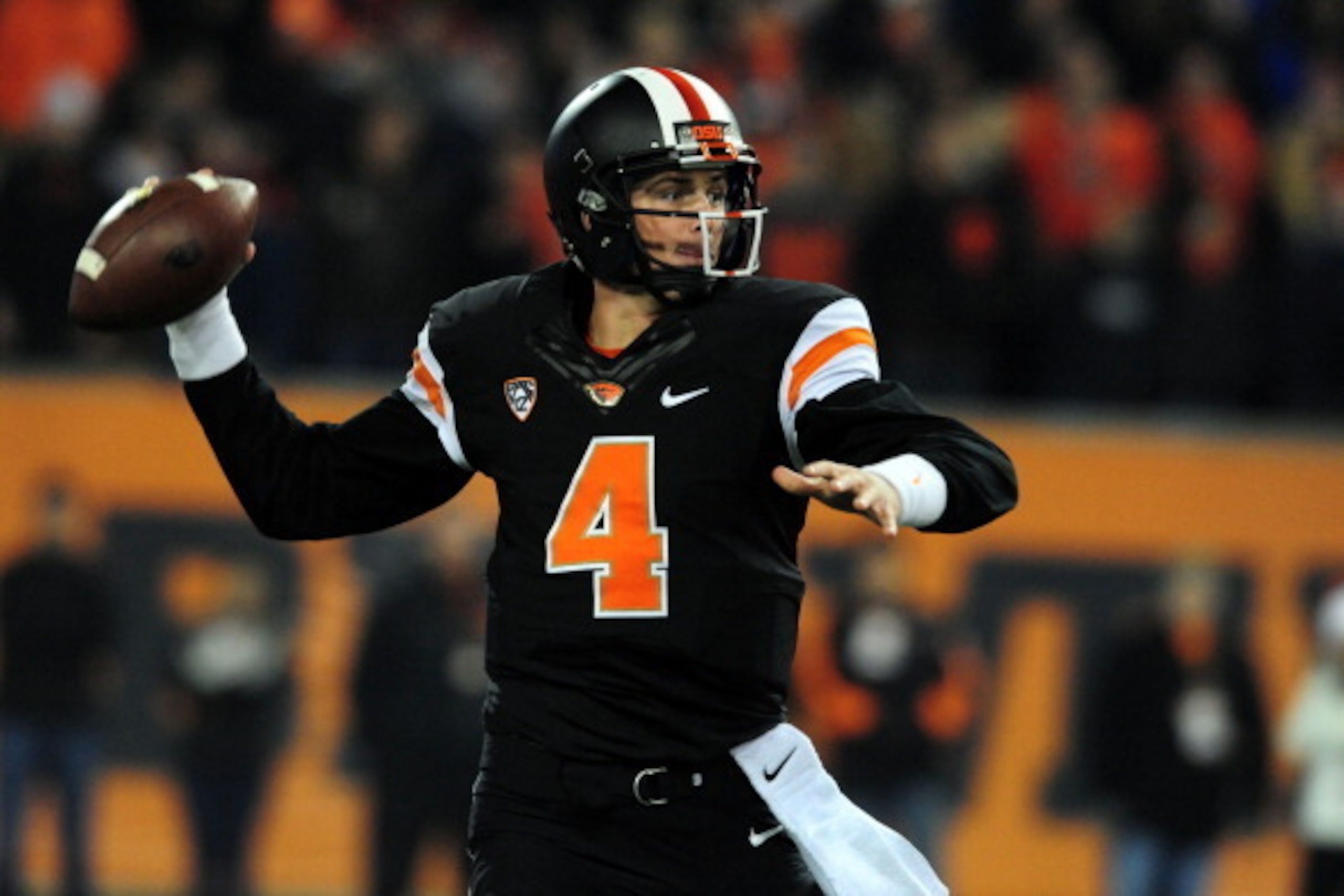 EUGENE, OR - NOVEMBER 23: Quarterback Sean Mannion #4 of the Oregon State Beavers passes the ball during the first quarter of the game against the Washington Huskies at Reser Stadium on November 23, 2013 in Eugene, Oregon. (Photo by Steve Dykes/Getty Imag EUGENE, OR - NOVEMBER 23: Quarterback Sean Mannion #4 of the Oregon State Beavers passes the ball during the first quarter of the game against the Washington Huskies at Reser Stadium on November 23, 2013 in Eugene, Oregon. (Photo by Steve Dykes/Getty Imag