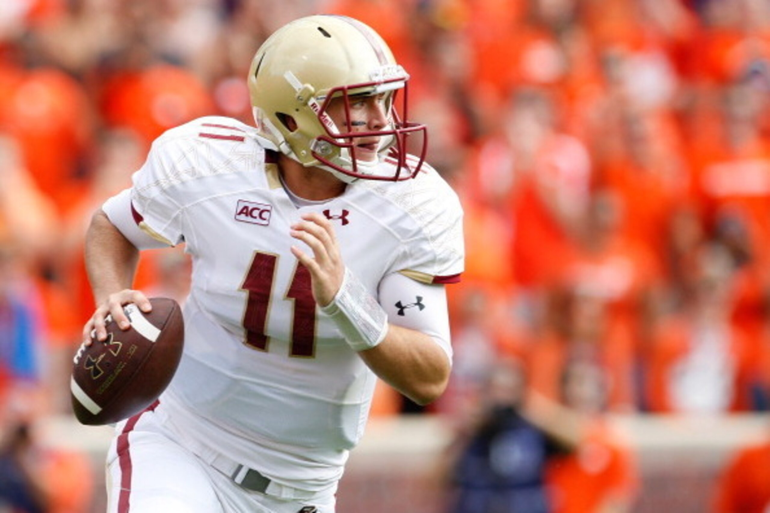 CLEMSON, SC - OCTOBER 12: Chase Rettig #11 of the Boston College Eagles drops back to pass during the game against the Clemson Tigers at Memorial Stadium on October 12, 2013 in Clemson, South Carolina. (Photo by Tyler Smith/Getty Images) CLEMSON, SC - OCTOBER 12: Chase Rettig #11 of the Boston College Eagles drops back to pass during the game against the Clemson Tigers at Memorial Stadium on October 12, 2013 in Clemson, South Carolina. (Photo by Tyler Smith/Getty Images)