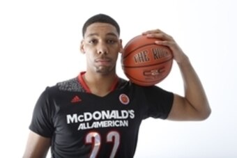 Mar 29, 2014; Chicago, IL, USA; McDonalds High School All American center Jahlil Okafor (22) poses for photos on portrait day at the Marriott Hotel . Mandatory Credit: Brian Spurlock-USA TODAY Sports