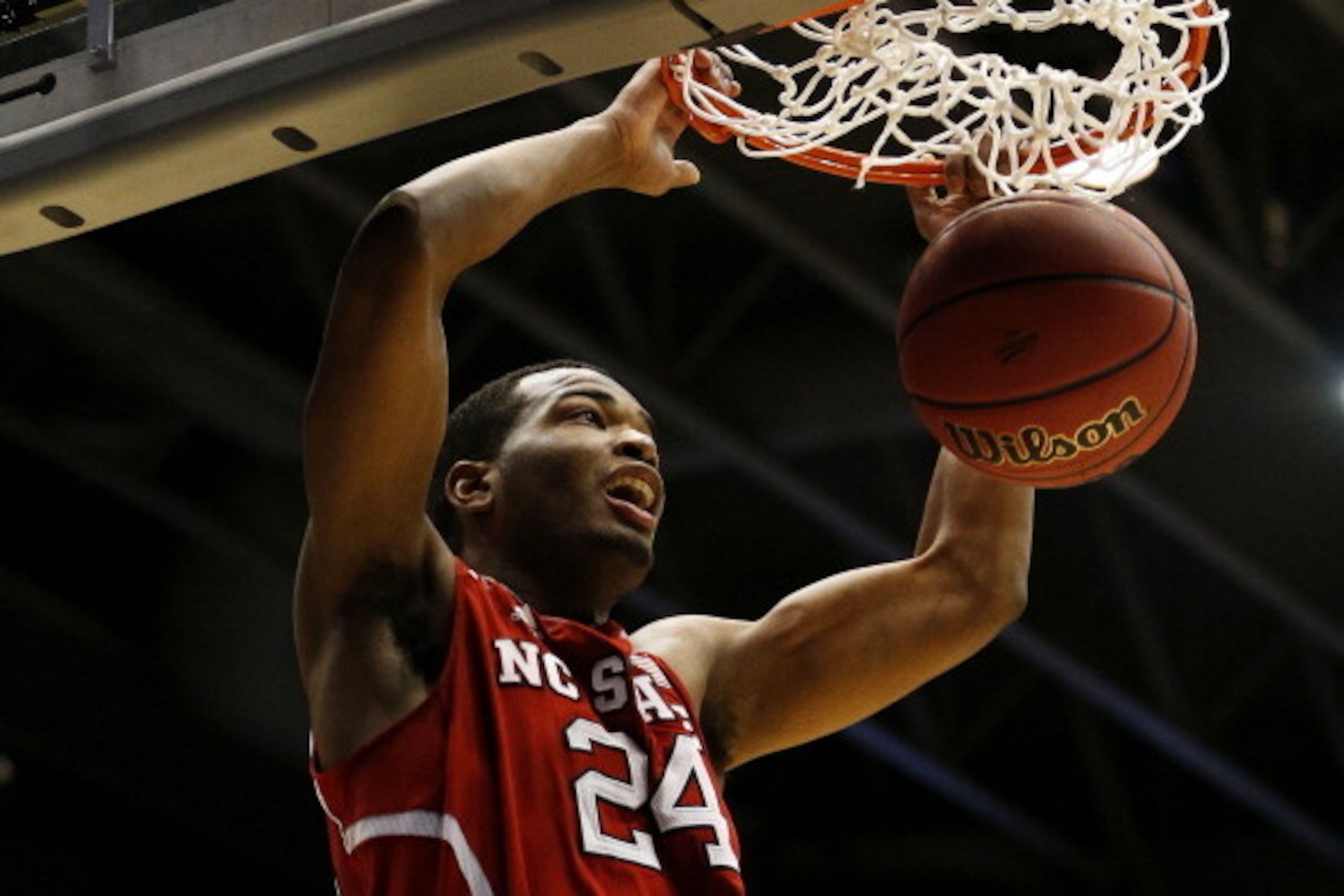 DAYTON, OH - MARCH 18:  T.J. Warren #24 of the North Carolina State Wolfpack dunks against the Xavier Musketeers in the second half during the first round of the 2014 NCAA Men's Basketball Tournament at at University of Dayton Arena on March 18, 2014 in D