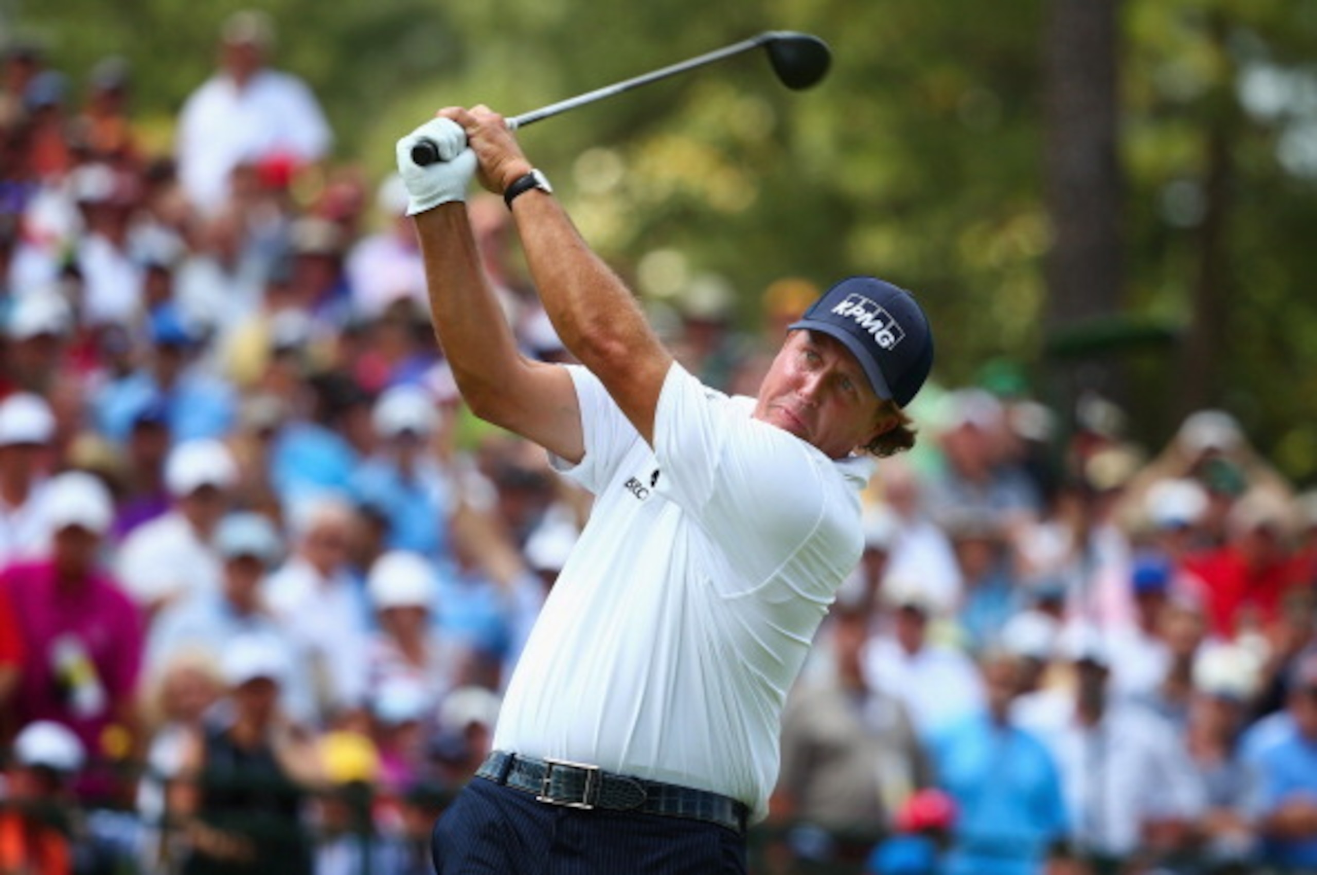 PINEHURST, NC - JUNE 13:  Phil Mickelson of the United States watches his tee shot on the seventh hole during the second round of the 114th U.S. Open at Pinehurst Resort & Country Club, Course No. 2 on June 13, 2014 in Pinehurst, North Carolina.  (Photo b