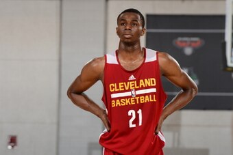 LAS VEGAS, NV - JULY 11: Andrew Wiggins #21 of the Cleveland Cavaliers looks on during the game against the Milwaukee Bucks at the Samsung NBA Summer League 2014 on July 11, 2014 at the Cox Pavilion in Las Vegas, Nevada. NOTE TO USER: User expressly ackno
