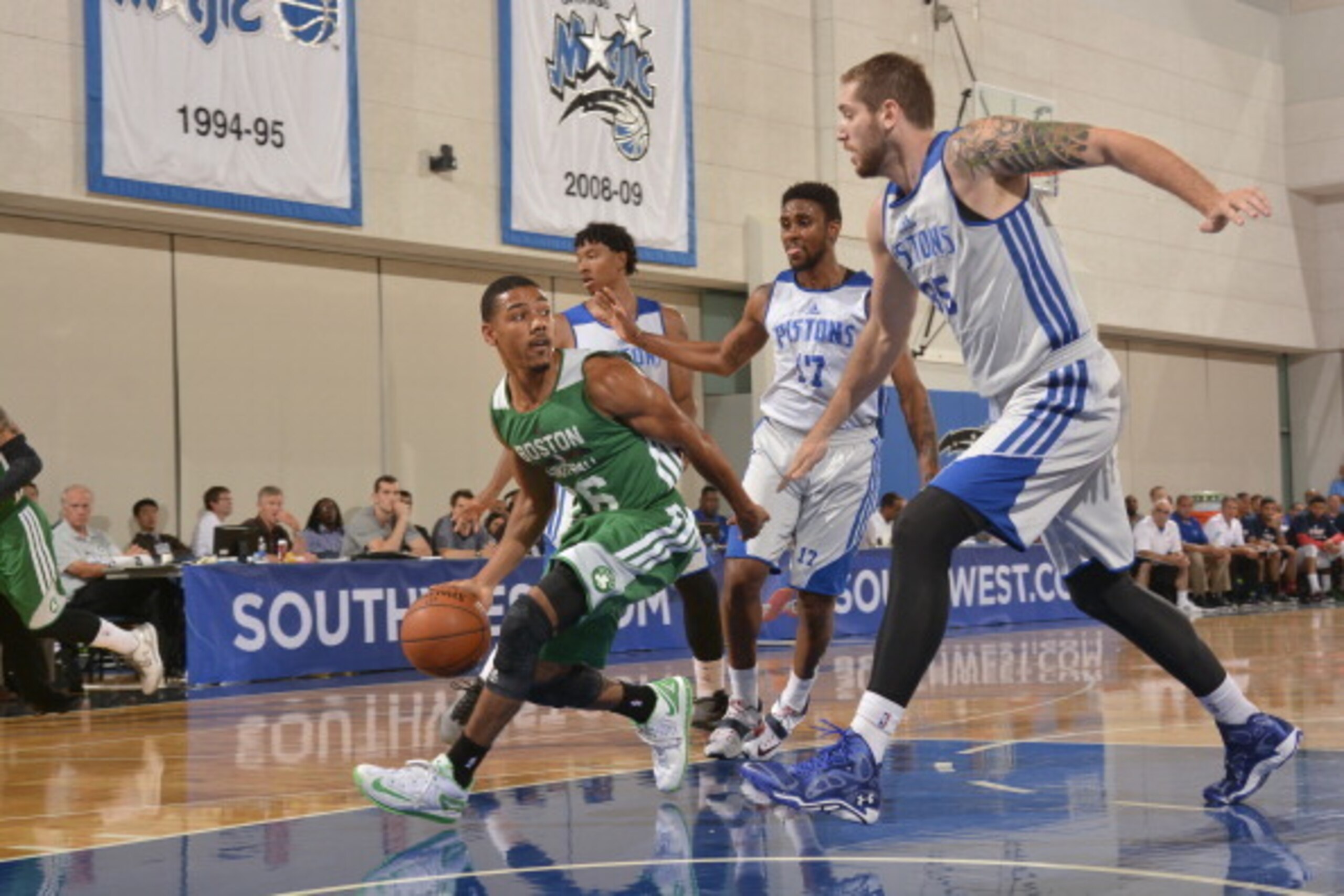 ORLANDO, FL - JULY 9: Phil Pressey #26 of the Boston Celtics handles the ball against the Detroit Pistons during the Samsung NBA Summer League 2014 on July 9, 2014 at Amway Center in Orlando, Florida. NOTE TO USER: User expressly acknowledges and agrees t
