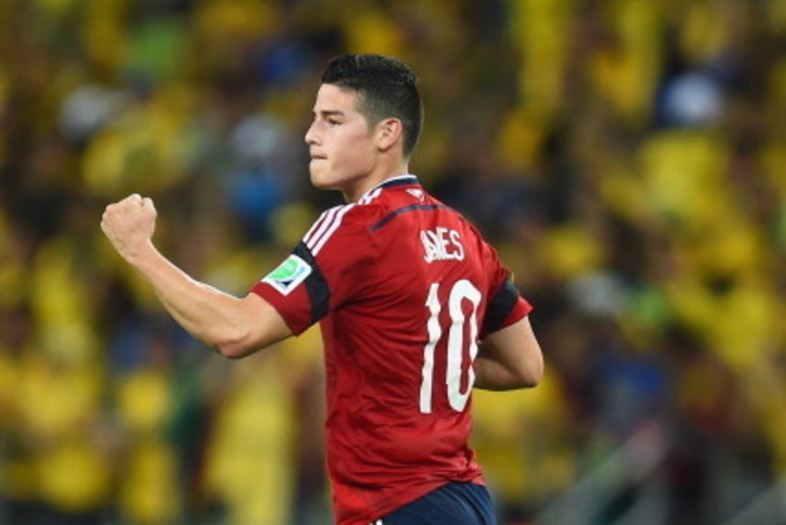 FORTALEZA, BRAZIL - JULY 04:  James Rodriguez of Colombia celebrates scoring his team's first goal on a penalty kick during the 2014 FIFA World Cup Brazil Quarter Final match between Brazil and Colombia at Castelao on July 4, 2014 in Fortaleza, Brazil.  (