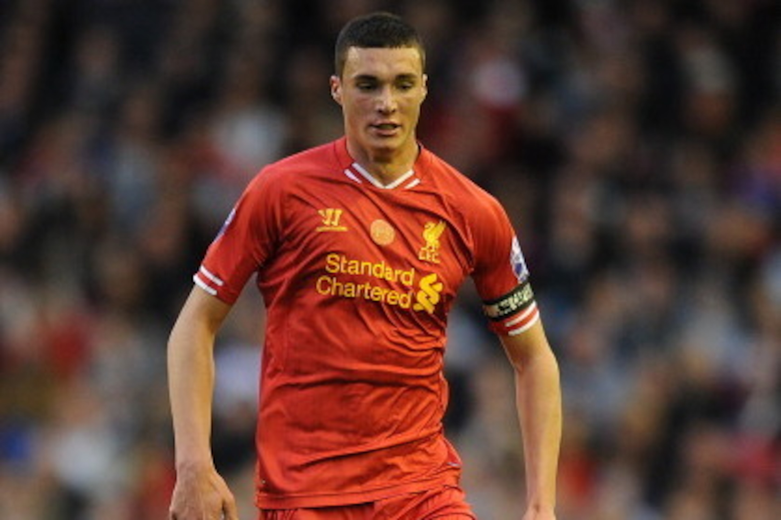LIVERPOOL, ENGLAND - MAY 02: Lloyd Jones of Liverpool in action during the Barclays U21 Premier League Semi Final match between Liverpool and Manchester United at Anfield on May 02, 2014 in Liverpool, England. (Photo by Chris Brunskill/Getty Images)