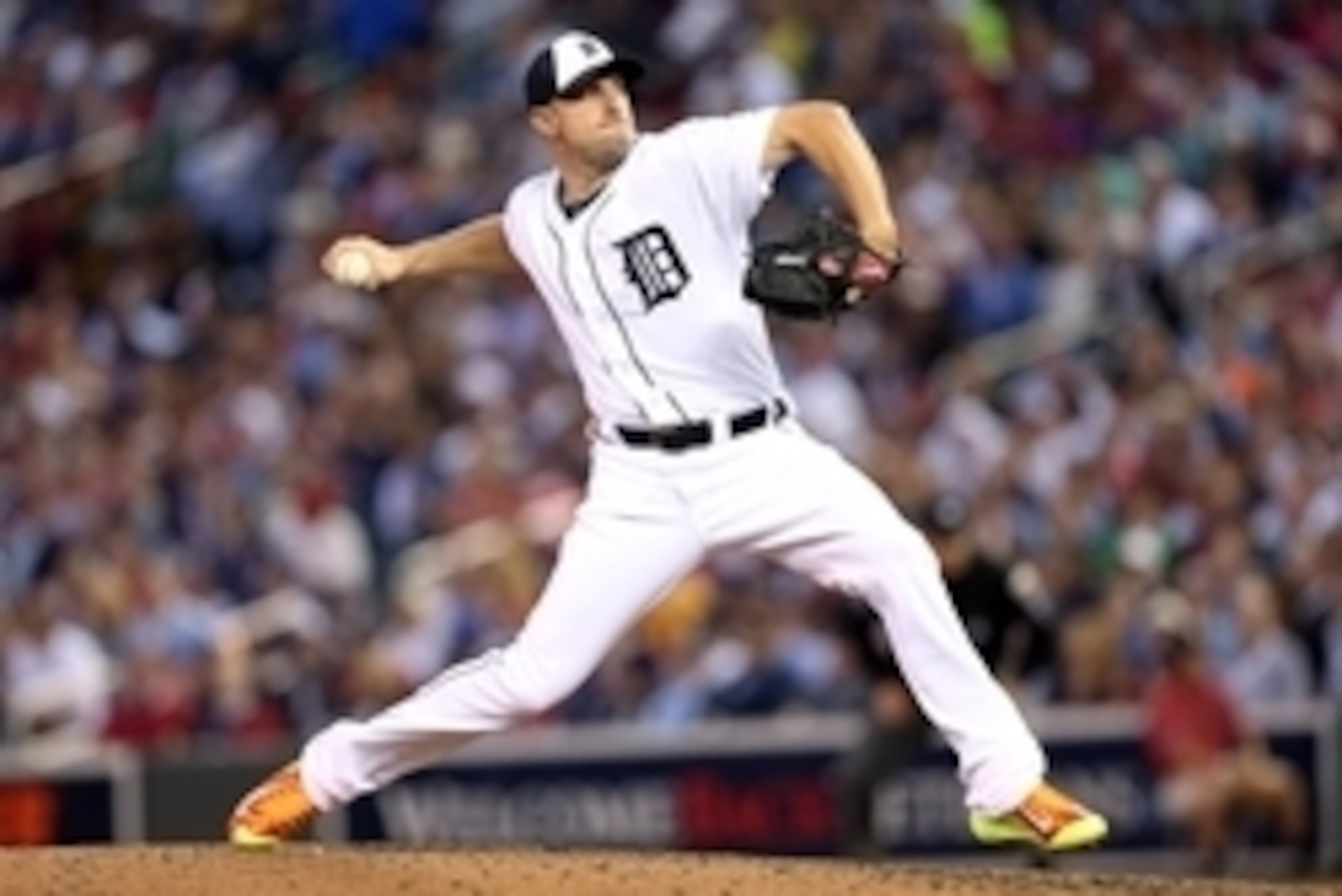 Jul 15, 2014; Minneapolis, MN, USA; American League pitcher Max Scherzer (37) of the Detroit Tigers throws a pitch in the fifth inning during the 2014 MLB All Star Game at Target Field. Mandatory Credit: Jesse Johnson-USA TODAY Sports