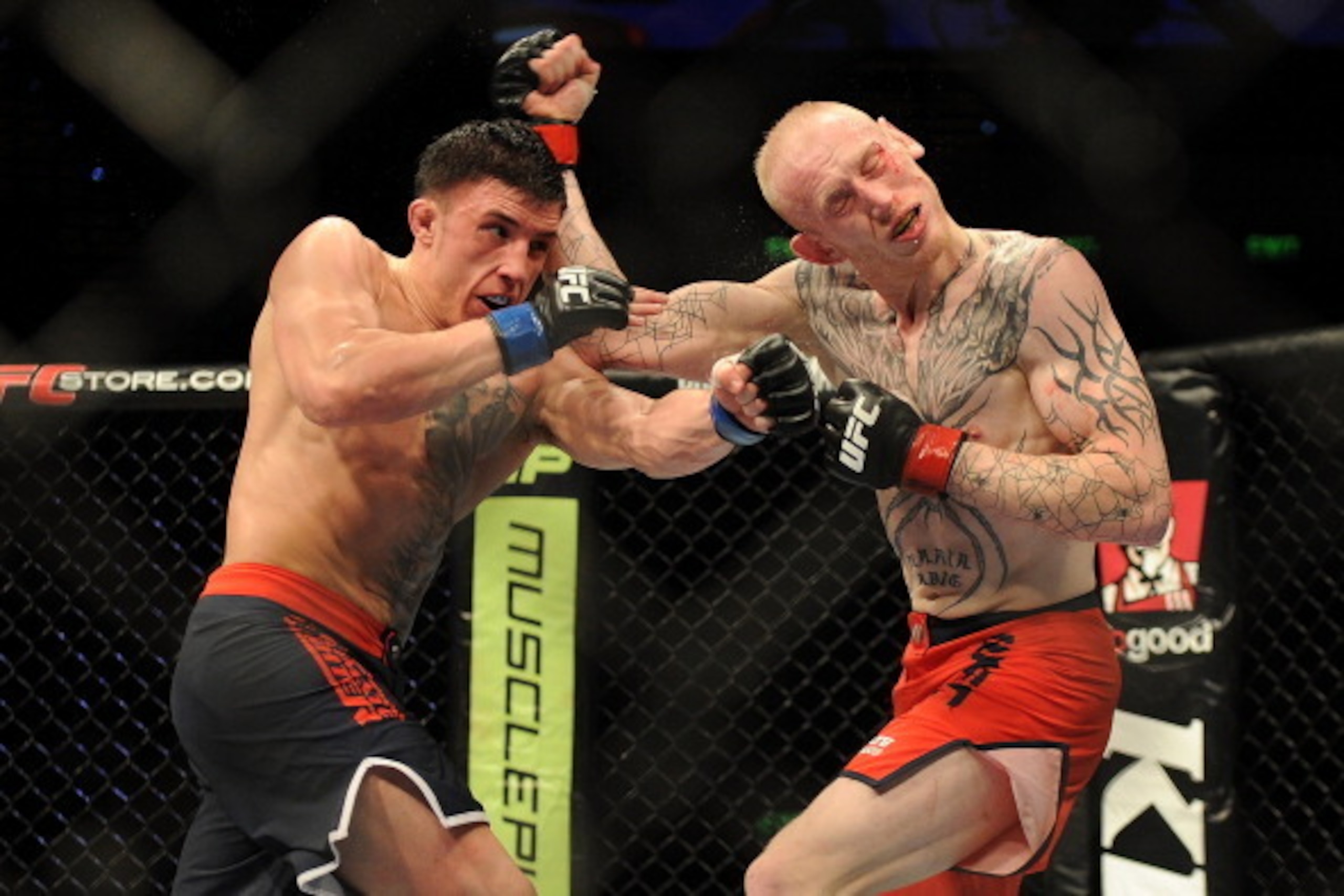 GOLD COAST, AUSTRALIA - DECEMBER 15: Norman Parke (L) punches Colin Fletcher during the Lightwieght final bout between Colin Fletcher and Norman Parke at Gold Coast Convention and Exhibition Centre on December 15, 2012 on the Gold Coast, Australia.  (Phot