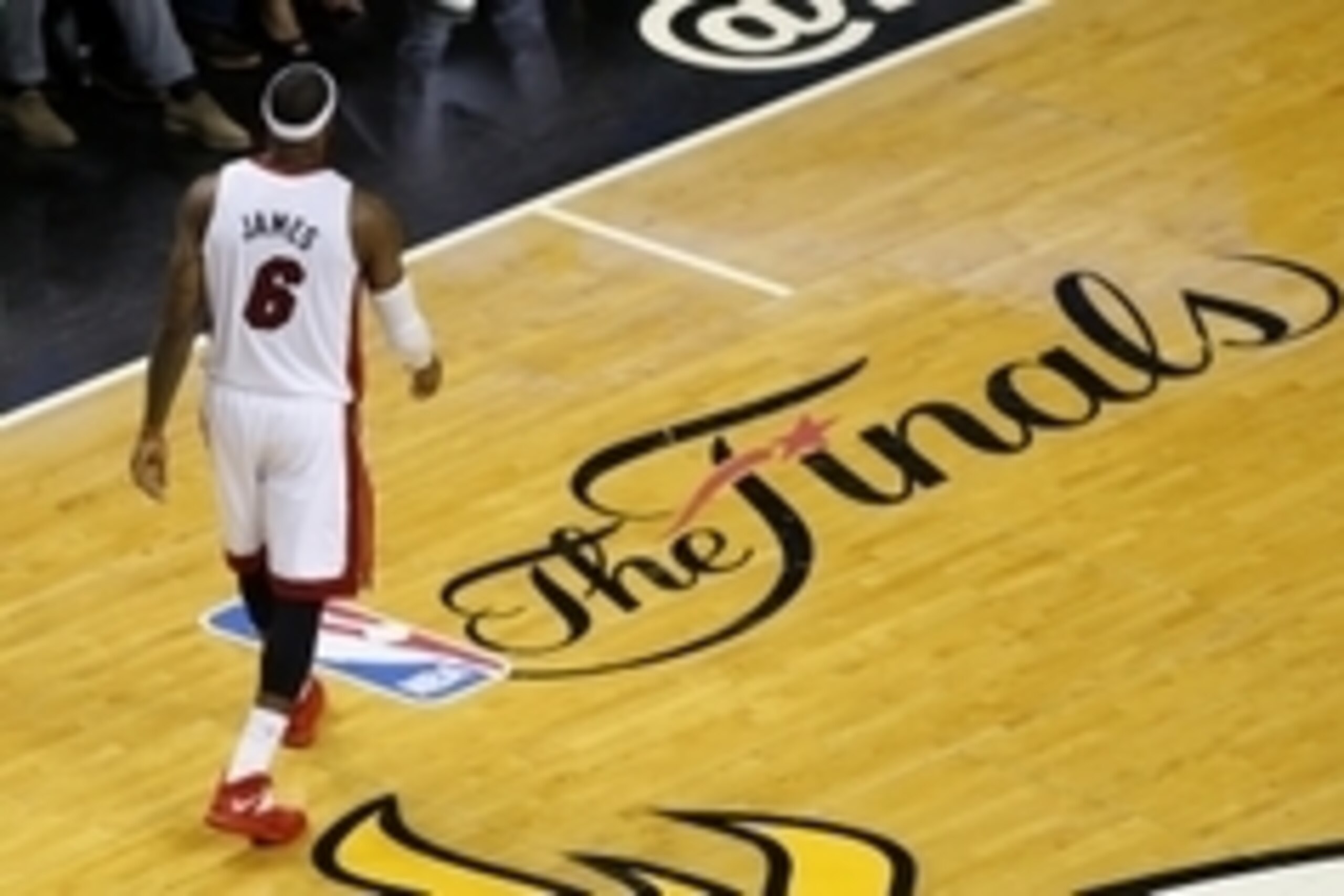Jun 12, 2014; Miami, FL, USA; Miami Heat forward LeBron James (6) walks on the court during the fourth quarter of game four of the 2014 NBA Finals against the San Antonio Spurs at American Airlines Arena. San Antonio defeated Miami 86-107.  Mandatory Cred