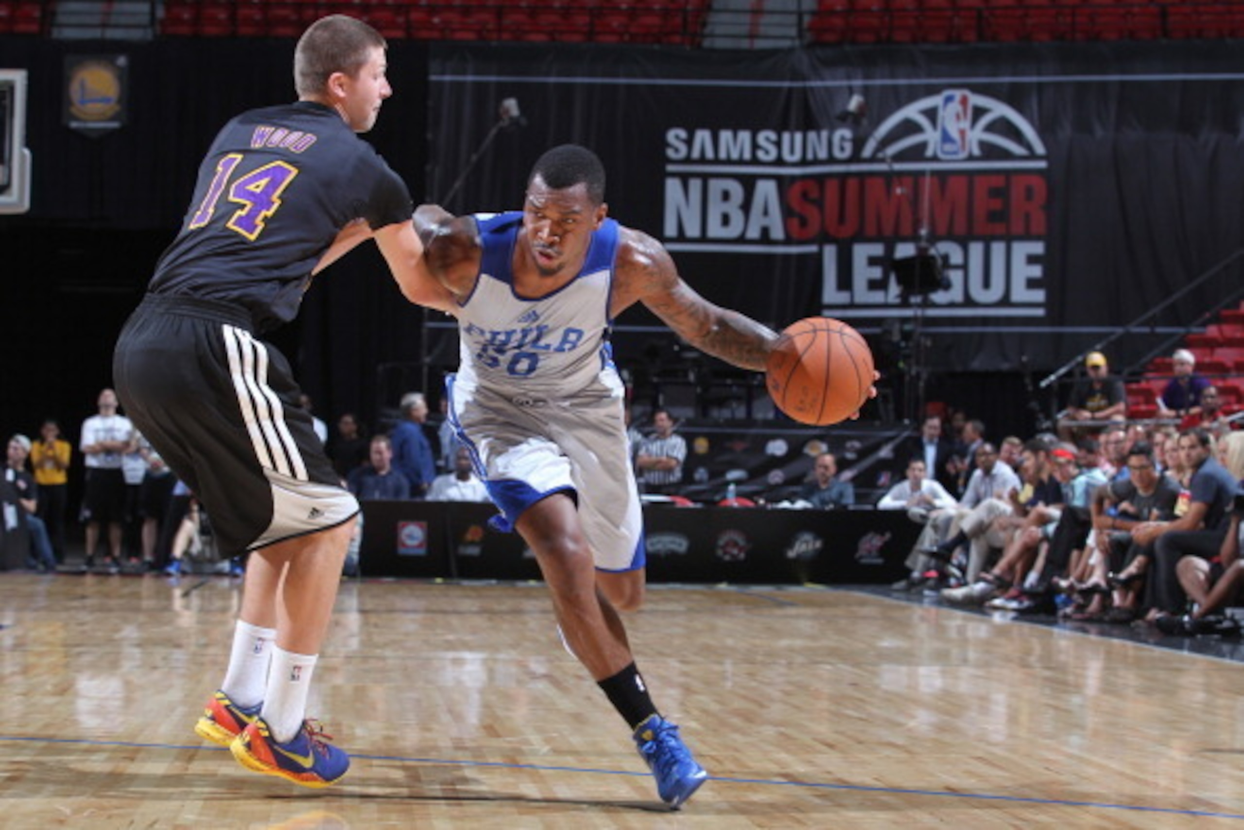 LAS VEGAS, NV - JULY 16:  Sean Kilpatrick #50 of the Philadelphia 76ers handles the ball against the Los Angeles Lakers on July 16, 2014 at the Thomas & Mack Center in Las Vegas, Nevada. NOTE TO USER: User expressly acknowledges and agrees that, by downlo