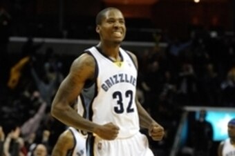 Jan 7, 2014; Memphis, TN, USA; Memphis Grizzlies power forward Ed Davis (32) celebrates after a play against the San Antonio Spurs during the fourth quarter at FedExForum. the San Antonio Spurs beat the Memphis Grizzlies 110 - 108 Mandatory Credit: Justin