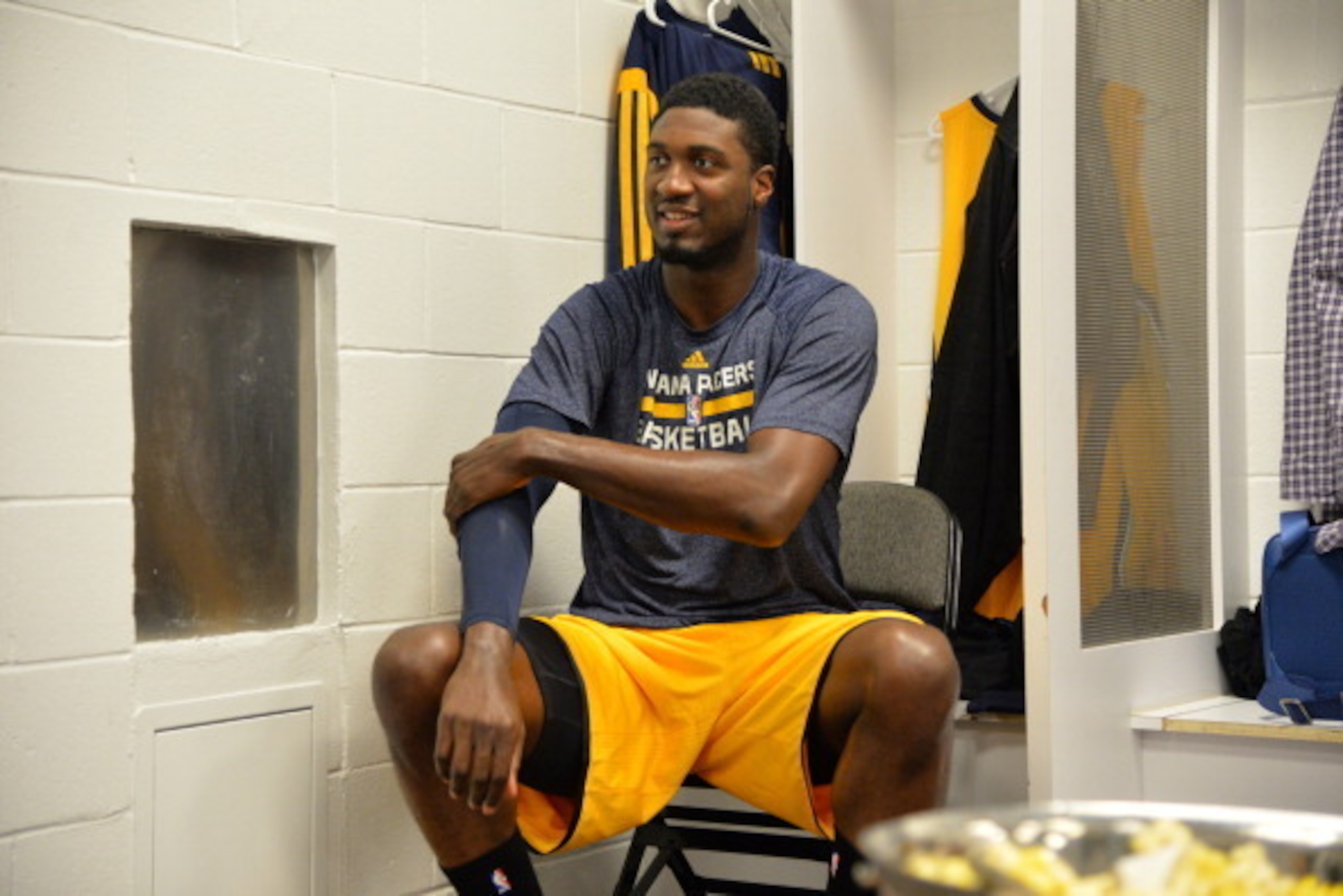 MIAMI, FL - MAY 30: Roy Hibbert #55 of the Indiana Pacers looks on prior to the game against the Miami Heat in Game Six of the Eastern Conference Finals during the 2014 NBA Playoffs on May 30, 2014 in Miami, Fl. NOTE TO USER: User expressly acknowledges a