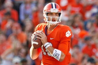 CLEMSON, SC - SEPTEMBER 28: Cole Stoudt #18 of the Clemson Tigers drops back to pass during the game against the Wake Forest Demon Deacons at Memorial Stadium on September 28, 2013 in Clemson, South Carolina. (Photo by Tyler Smith/Getty Images)