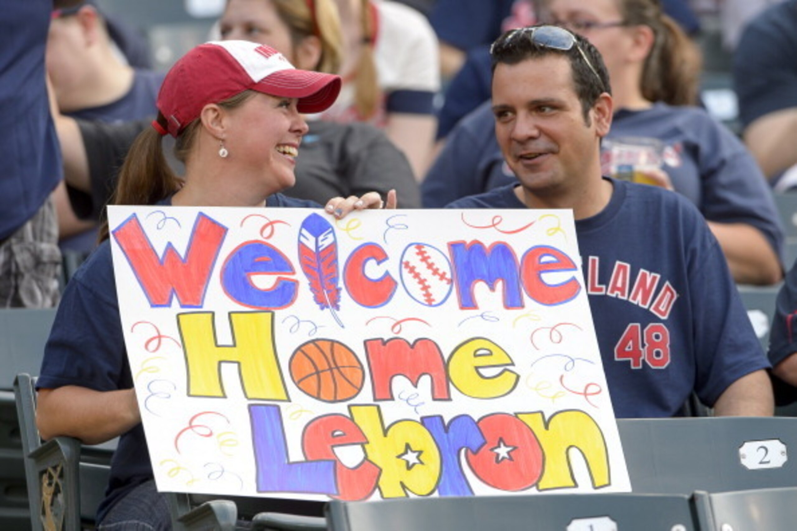 CLEVELAND, OH - JULY 11: Cleveland Indians fans show their support for LeBron James during the game between the Cleveland Indians and the Chicago White Sox at Progressive Field on July 11, 2014 in Cleveland, Ohio. (Photo by Jason Miller/Getty Images) CLEVELAND, OH - JULY 11: Cleveland Indians fans show their support for LeBron James during the game between the Cleveland Indians and the Chicago White Sox at Progressive Field on July 11, 2014 in Cleveland, Ohio. (Photo by Jason Miller/Getty Images)