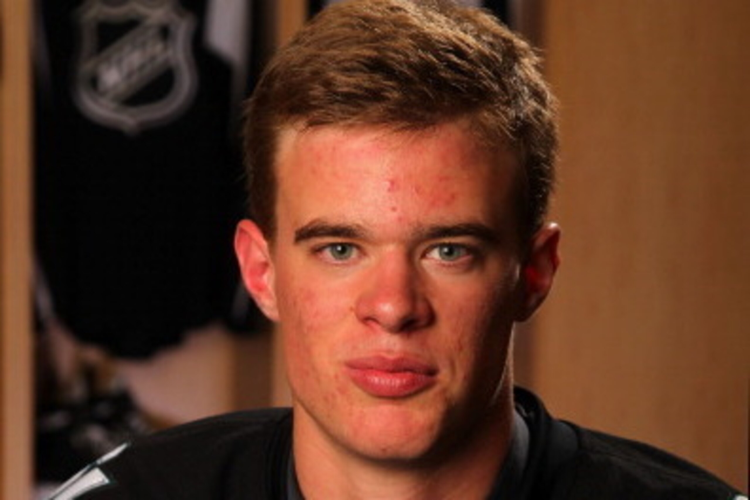 NEWARK, NJ - JUNE 30:  Mirco Mueller, 18th pick overall by the San Jose Sharks, poses for a portrait during the 2013 NHL Draft at Prudential Center on June 30, 2013 in Newark, New Jersey.  (Photo by Bill Wippert/NHLI via Getty Images)