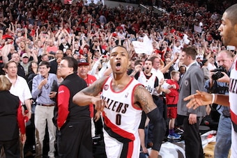 PORTLAND, OR - MAY 2: Damian Lillard #0 of the Portland Trail Blazers after the game against the Houston Rockets in Game Six of the Western Conference Quarterfinals during the 2014 NBA Playoffs on May 2, 2014 at the Moda Center in Portland, Oregon. NOTE T
