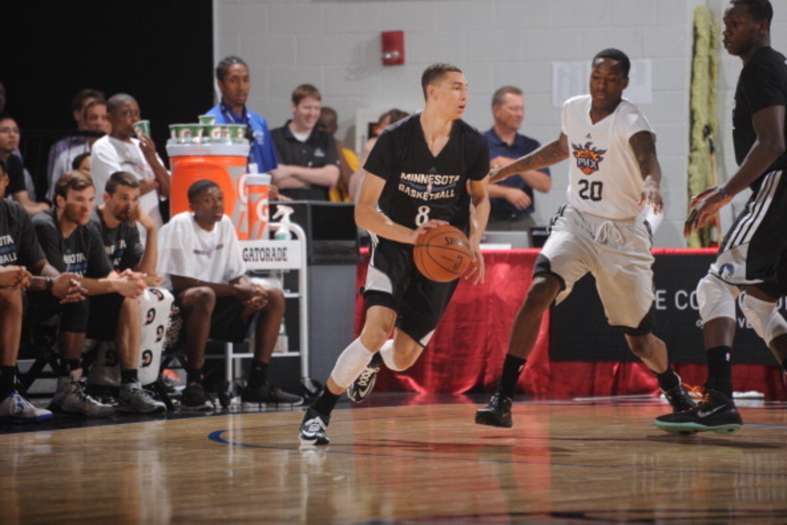 LAS VEGAS, NV - JULY 16: Zach LaVine #8 of the Minnesota Timberwolves shoots the ball against the Phoenix Suns on July 16, 2014 at the Cox Pavilion in Las Vegas, Nevada. NOTE TO USER: User expressly acknowledges and agrees that, by downloading and or usin