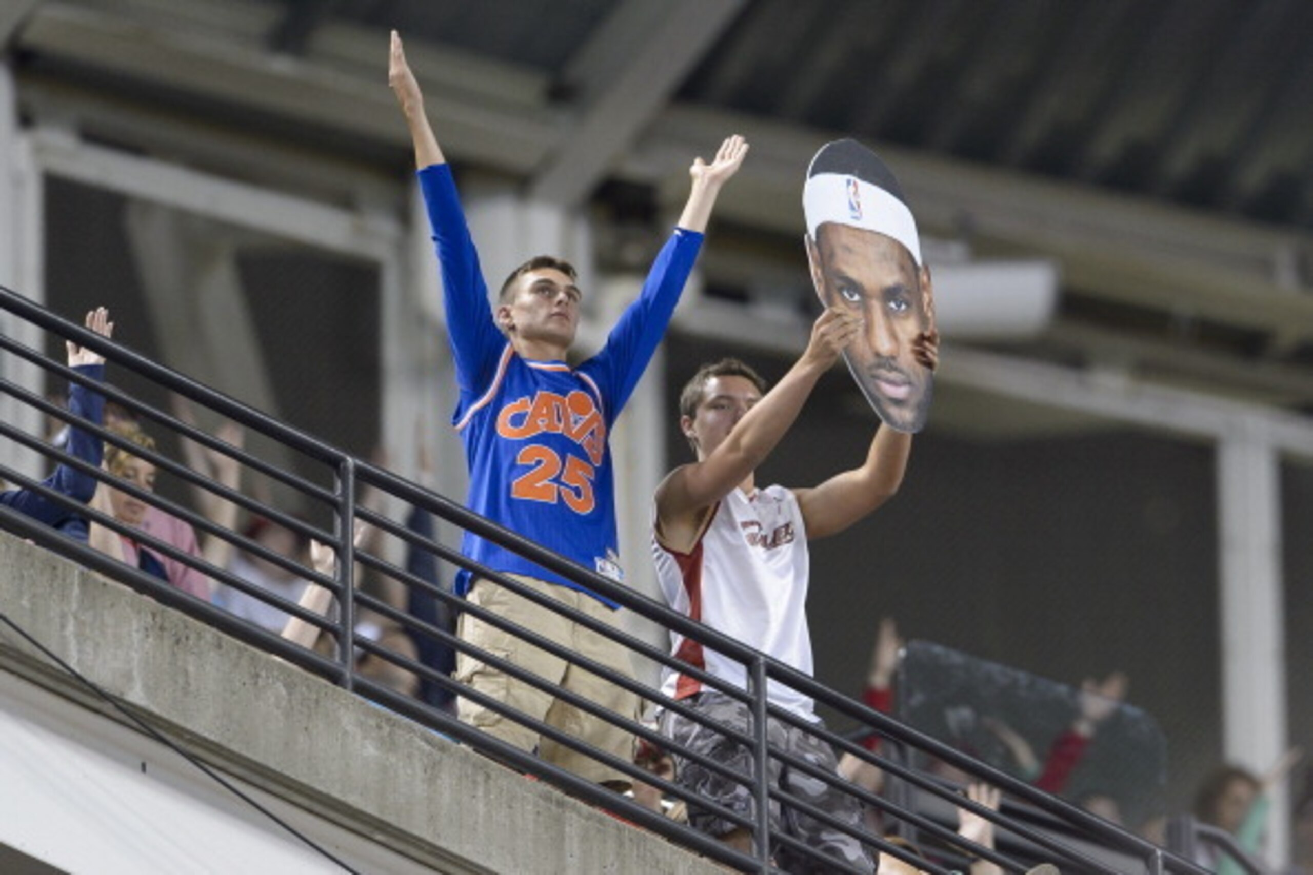 CLEVELAND, OH - JULY 10: Cleveland fans show their support for Lebron James during the eighth inning of the game between the Cleveland Indians and the New York Yankees at Progressive Field on July 10, 2014 in Cleveland, Ohio.  (Photo by Jason Miller/Getty