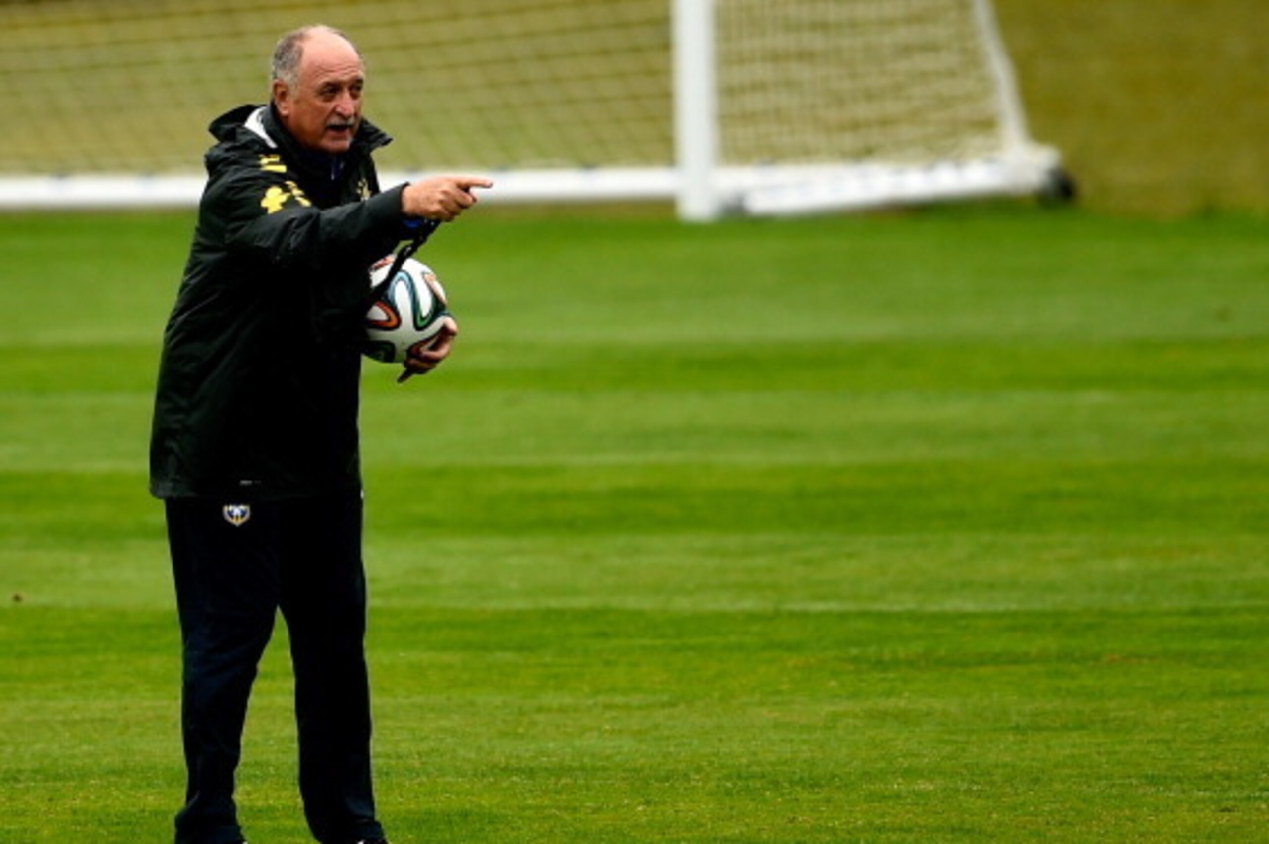 TERESOPOLIS, BRAZIL - JULY 11: Head coach Luiz Felipe Scolari gestures during a training session of the Brazilian national football team at the squad's Granja Comary training complex, on July 11, 2014 in Teresopolis, 90 km from downtown Rio de Janeiro, Br