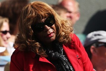LONDON, ENGLAND - JULY 01:  Oracene Price mother of Serena and Venus Williams of the United States looks on during their Ladies Doubles second round match against Kristina Barrois of Germany and Stefanie Voegele of Switzerland on day eight of the Wimbledo