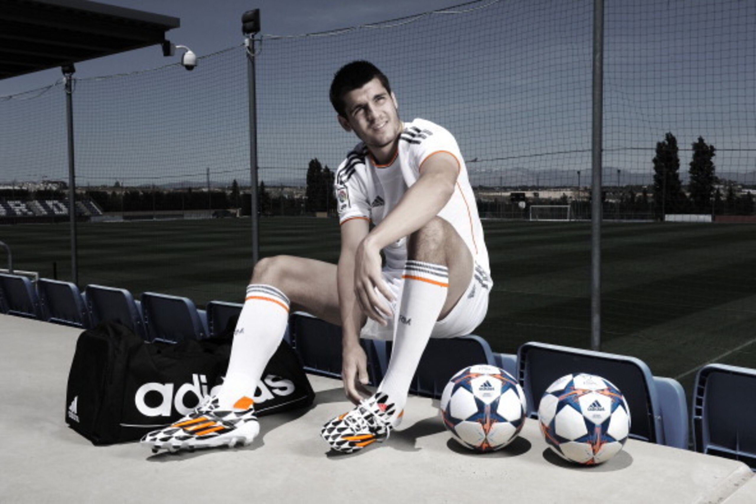 MADRID, SPAIN - UNDATED: In this image from adidas, Alvaro Morata of Real Madrid tries on his adidas F50 Battle Pack boots ahead of Saturday's UEFA Champions League Final at the Ciudad Real Madrid training complex in Madrid, Spain. (Photo by Visionhaus/ad